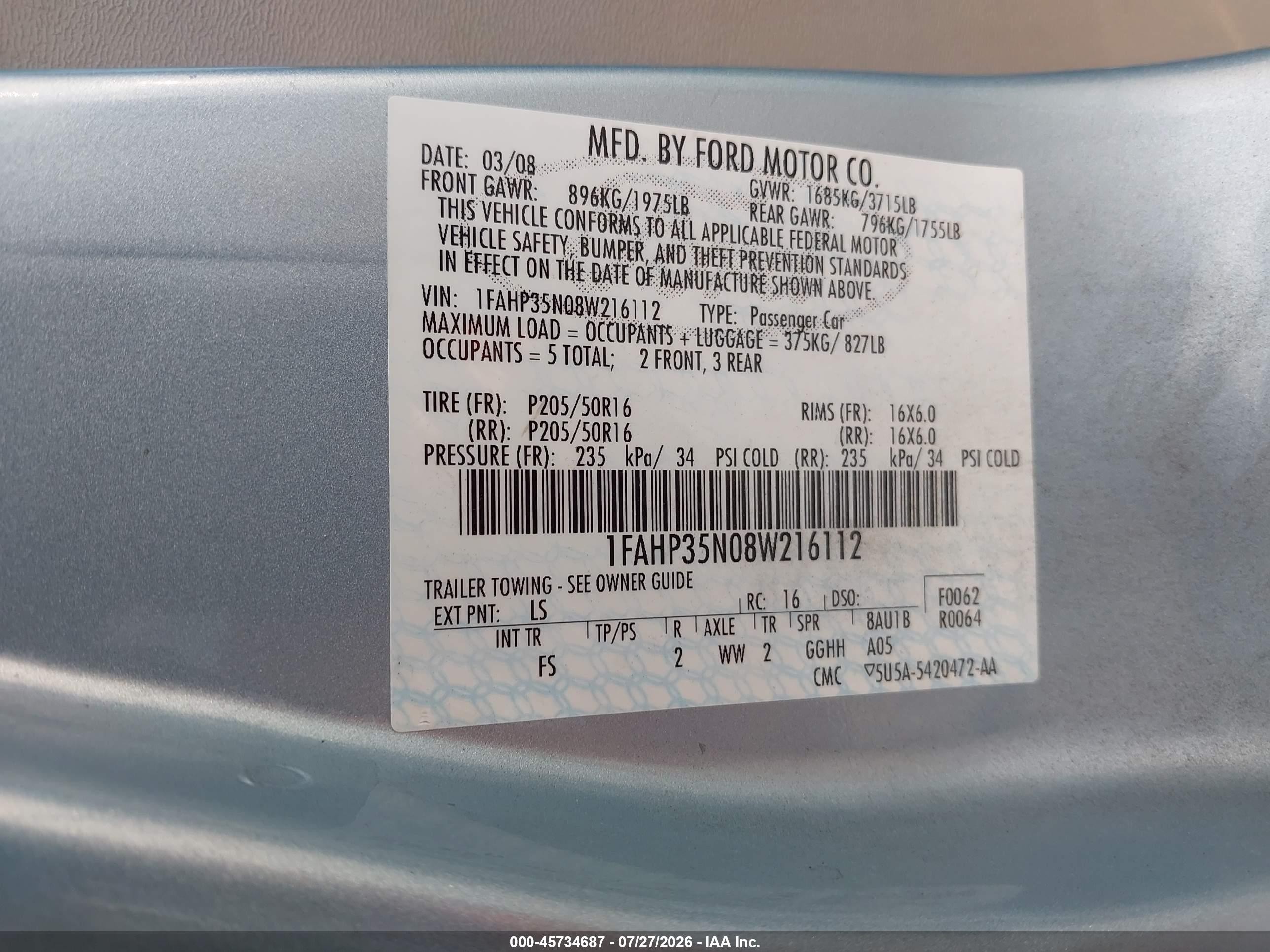 2008 Ford Focus Se/ses Silver vin: 1FAHP35N08W216112