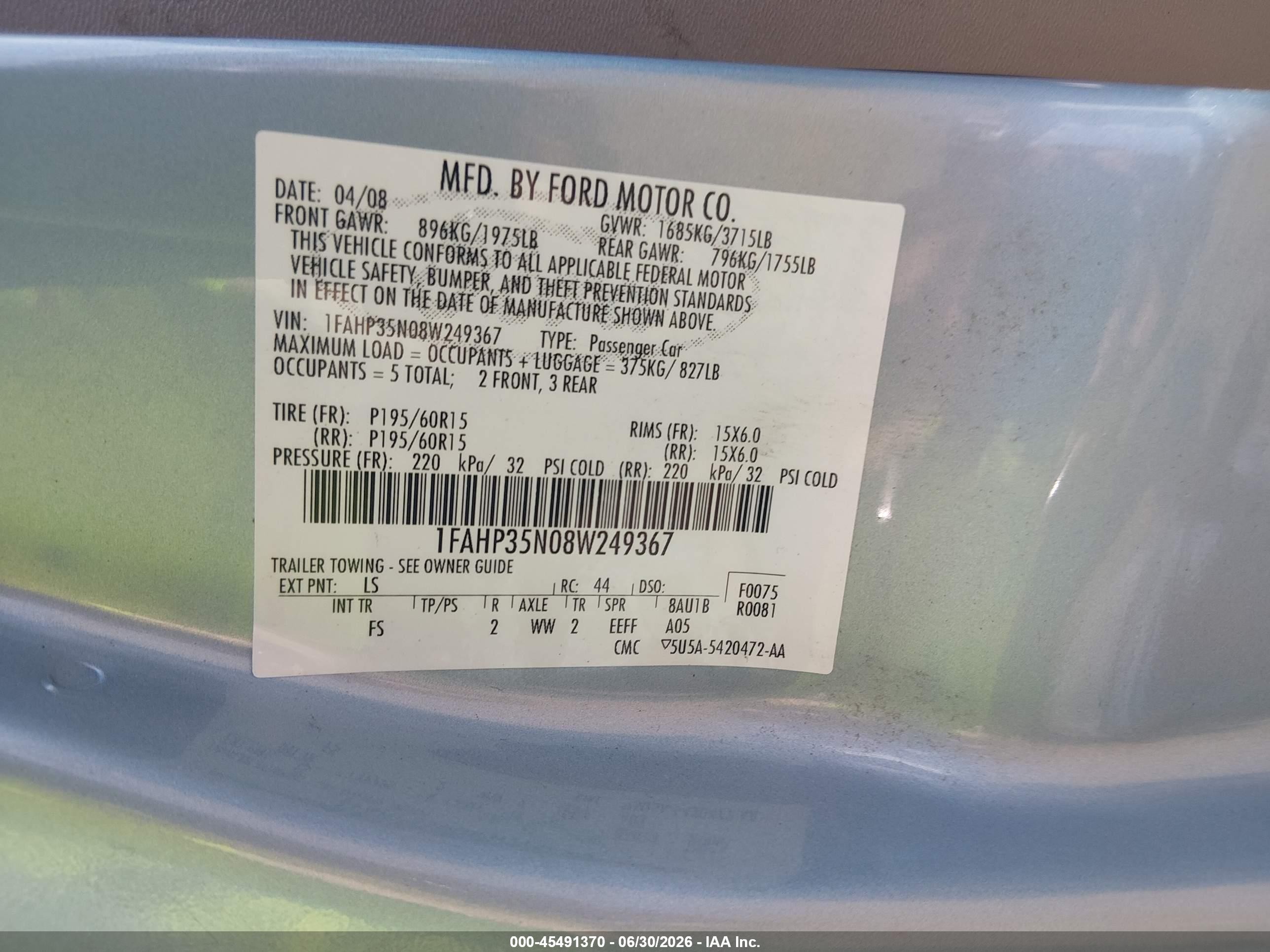 2008 Ford Focus Se Light Blue vin: 1FAHP35N08W249367