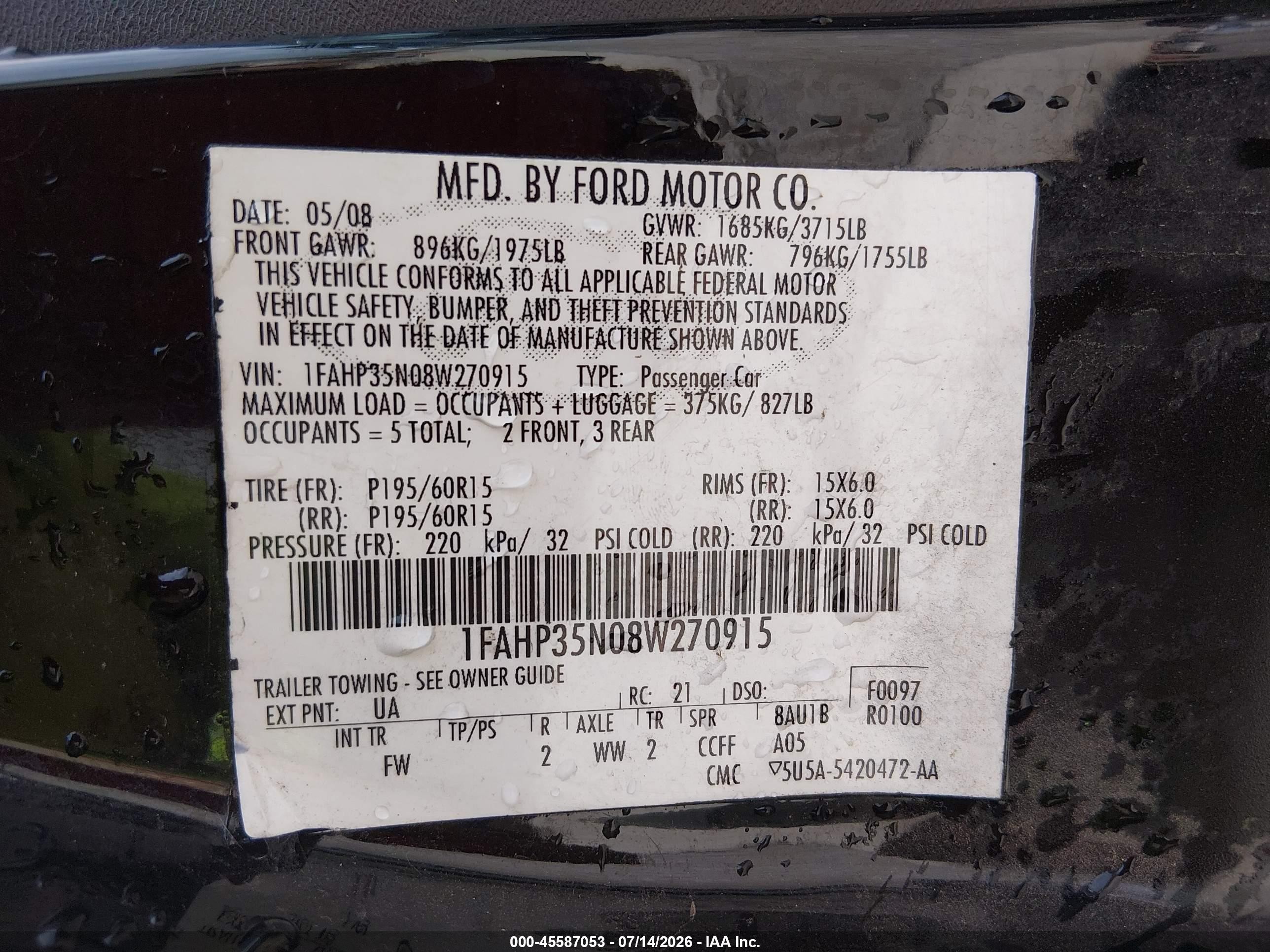 2008 Ford Focus Se/ses Black vin: 1FAHP35N08W270915