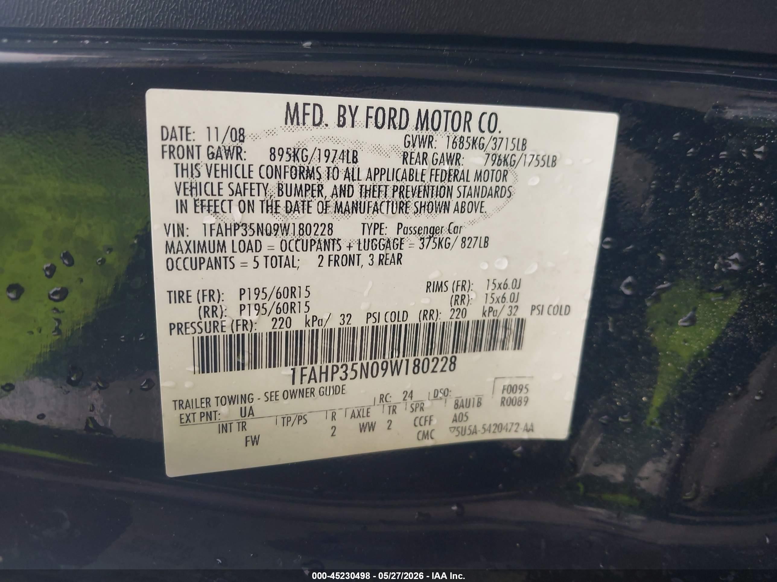 2009 Ford Focus Se Black vin: 1FAHP35N09W180228