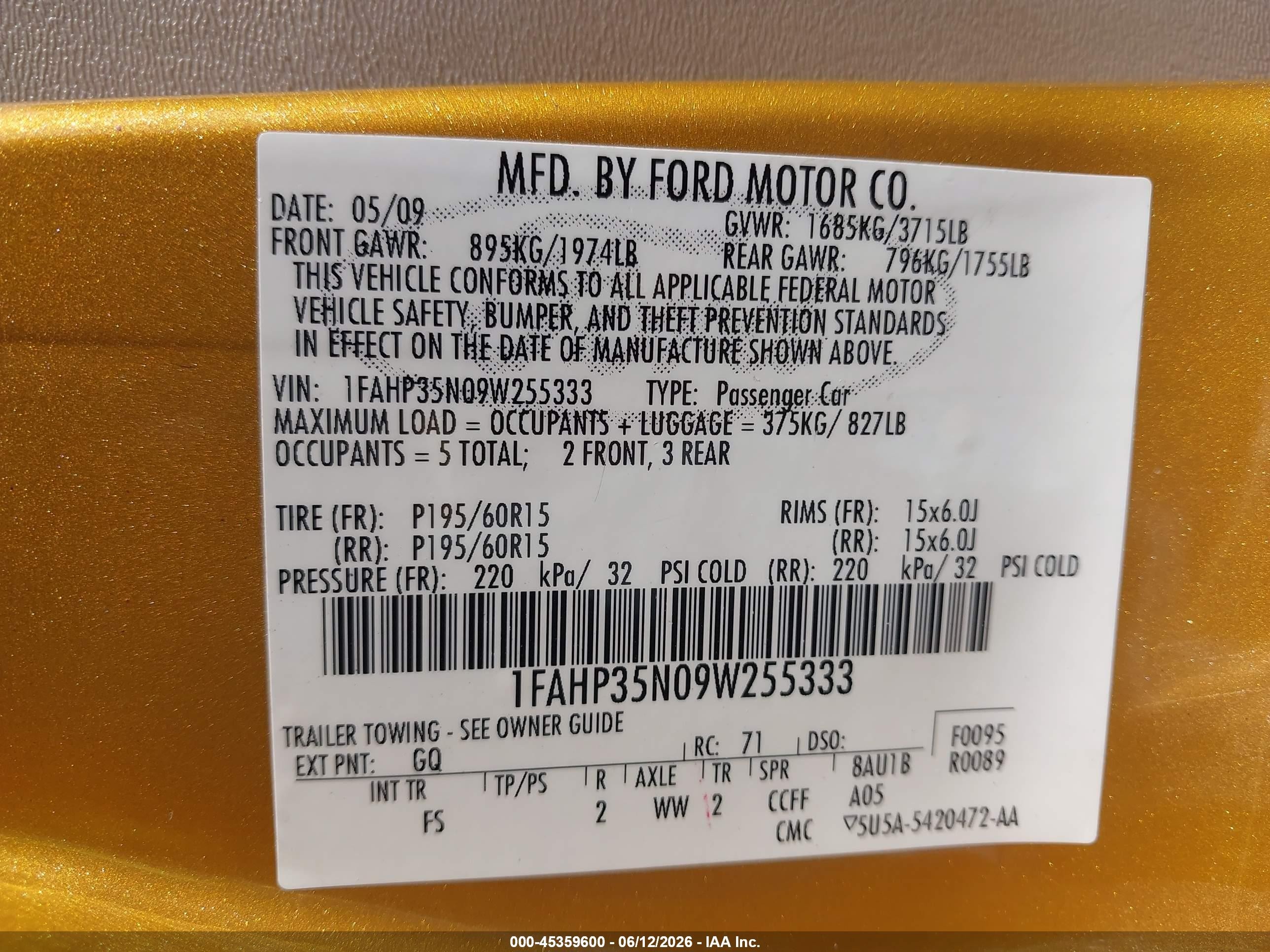 2009 Ford Focus Se Orange vin: 1FAHP35N09W255333