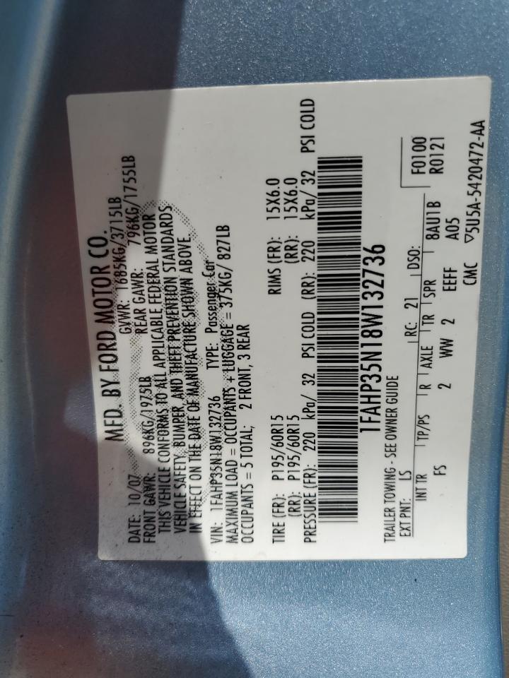2008 Ford Focus Se Blue vin: 1FAHP35N18W132736