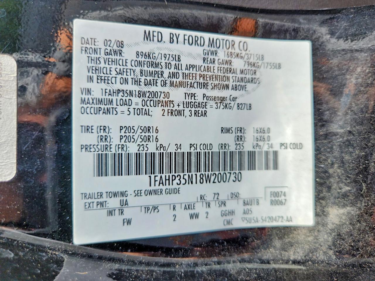 2008 Ford Focus Se Black vin: 1FAHP35N18W200730