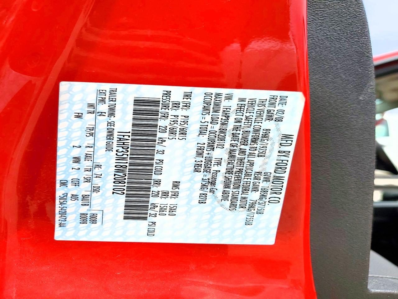 2008 Ford Focus Se Red vin: 1FAHP35N18W208102
