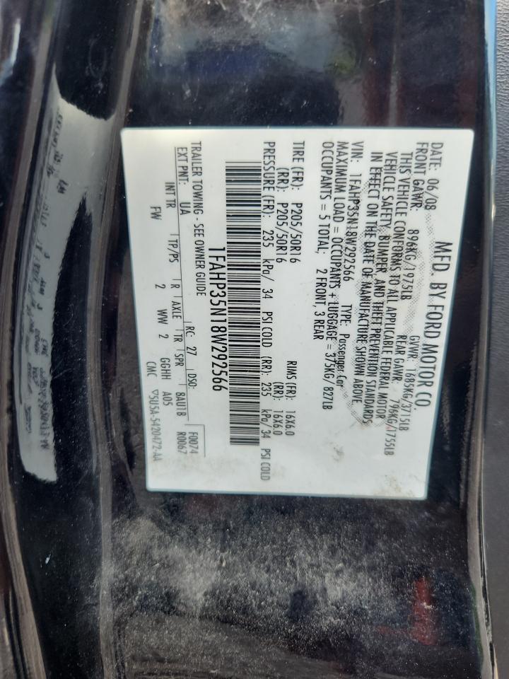 2008 Ford Focus Se Black vin: 1FAHP35N18W292566