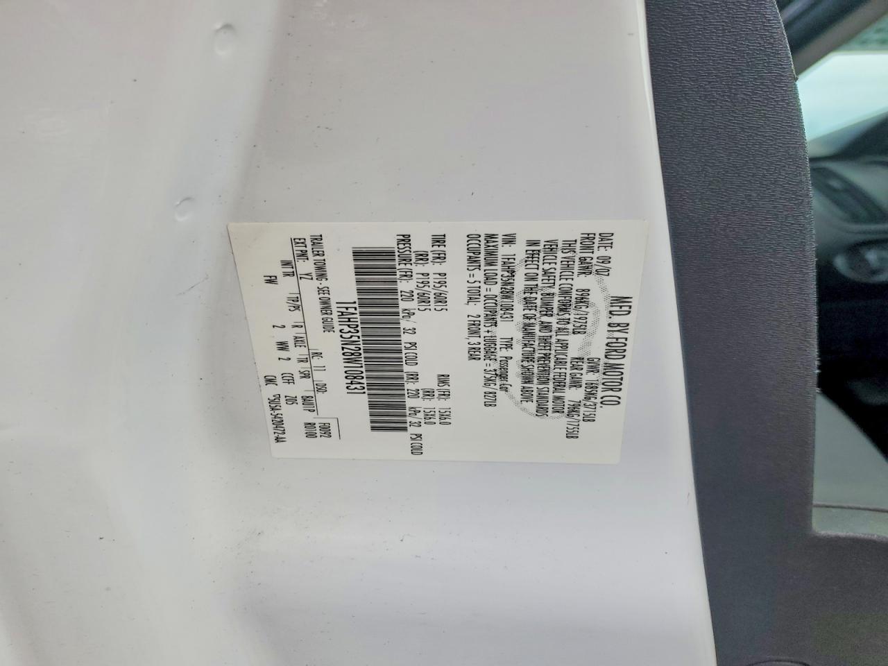 2008 Ford Focus Se White vin: 1FAHP35N28W108431