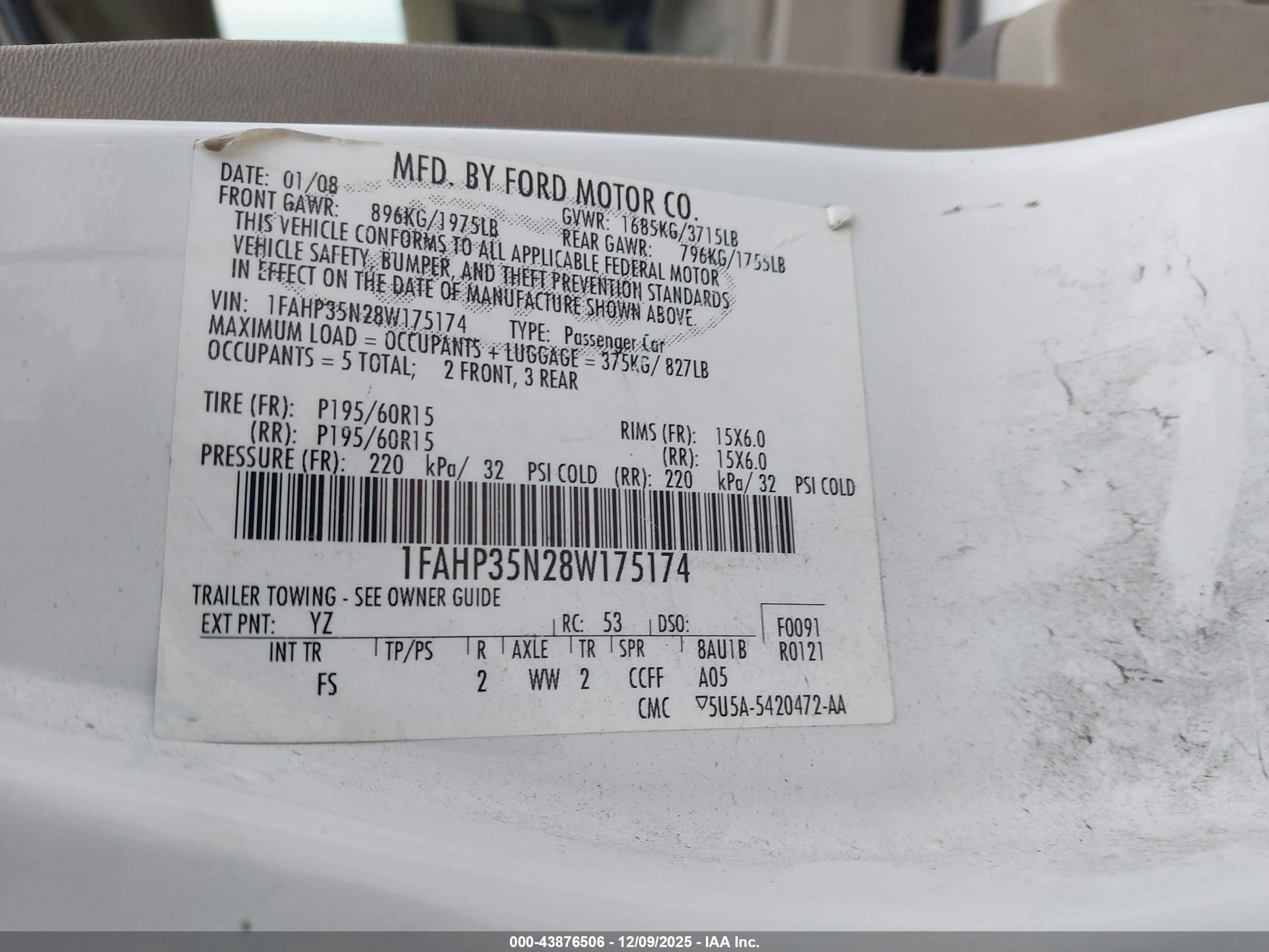 2008 Ford Focus Se/ses White vin: 1FAHP35N28W175174
