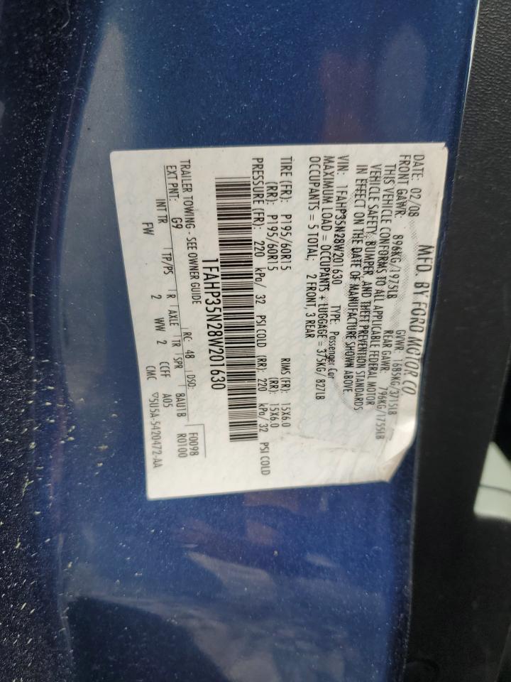 2008 Ford Focus Se Blue vin: 1FAHP35N28W201630