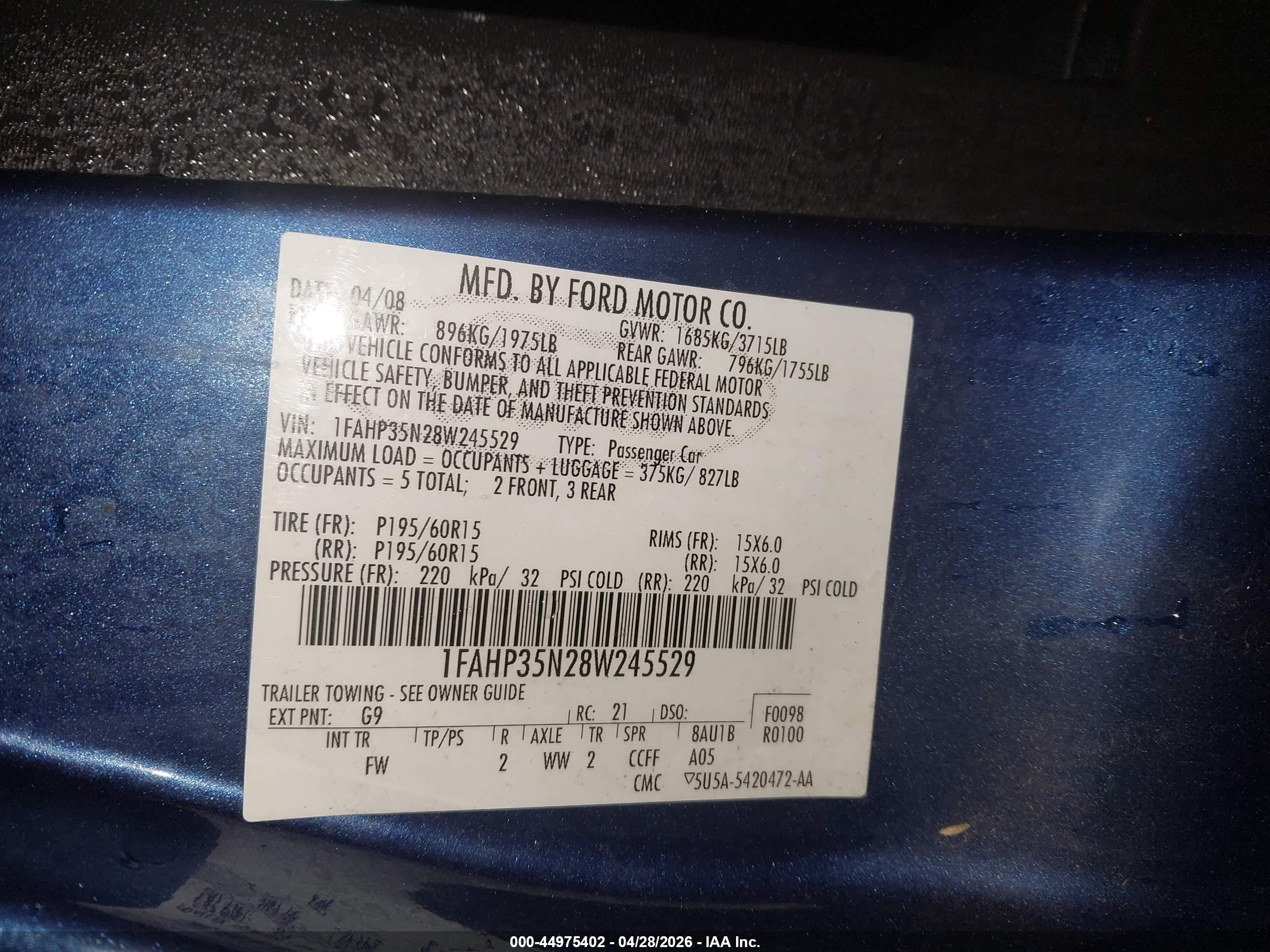 2008 Ford Focus Se/ses Blue vin: 1FAHP35N28W245529