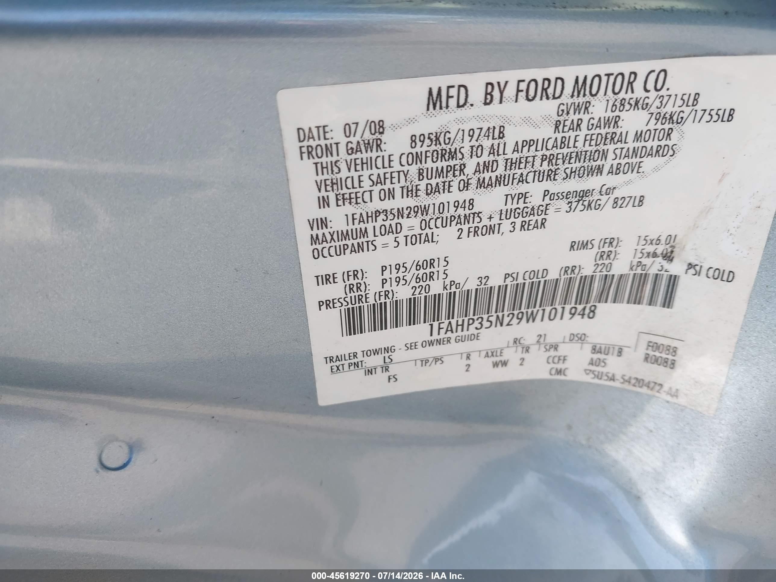 2009 Ford Focus Se Light Blue vin: 1FAHP35N29W101948