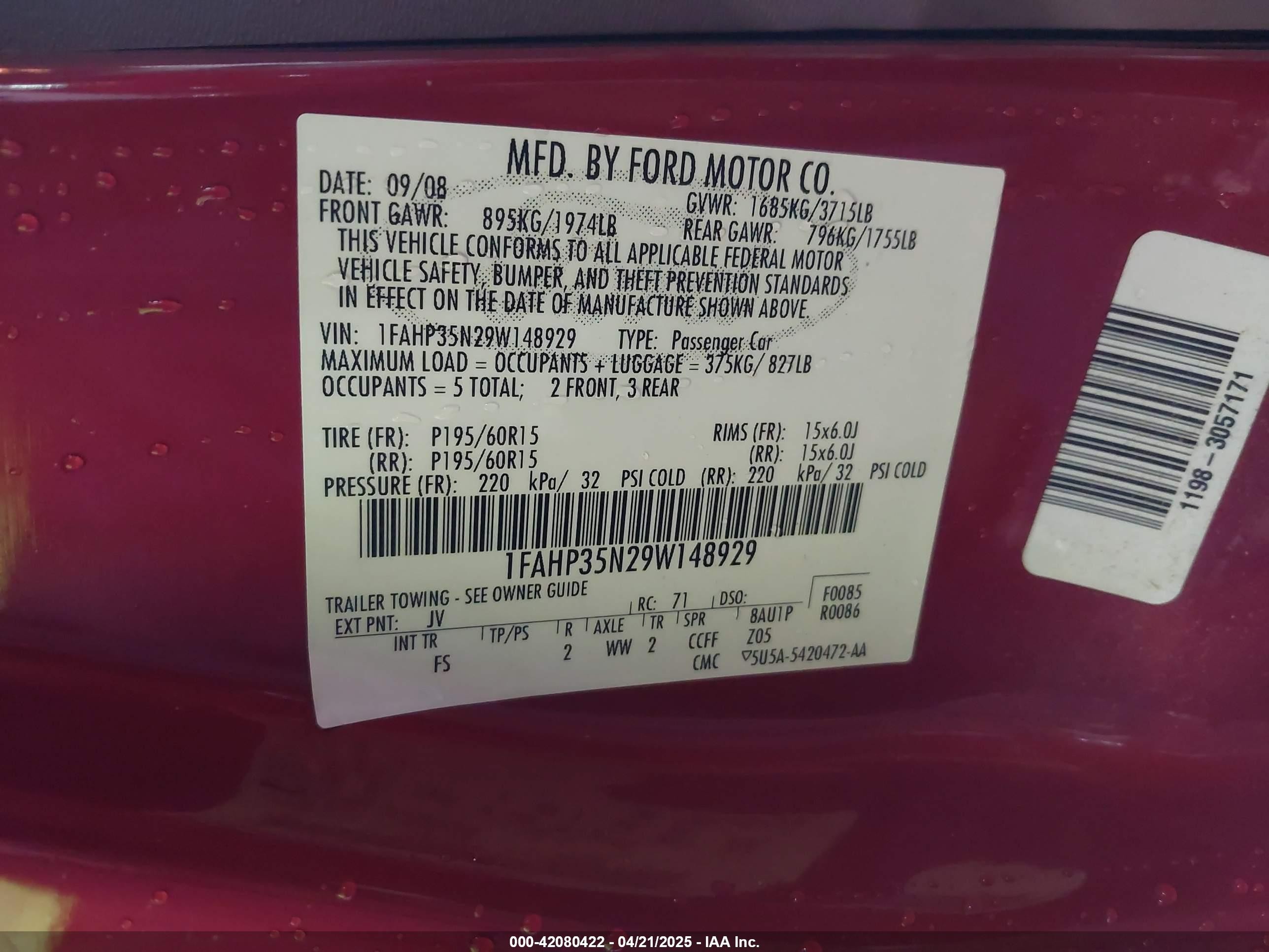 2009 Ford Focus Se Red vin: 1FAHP35N29W148929