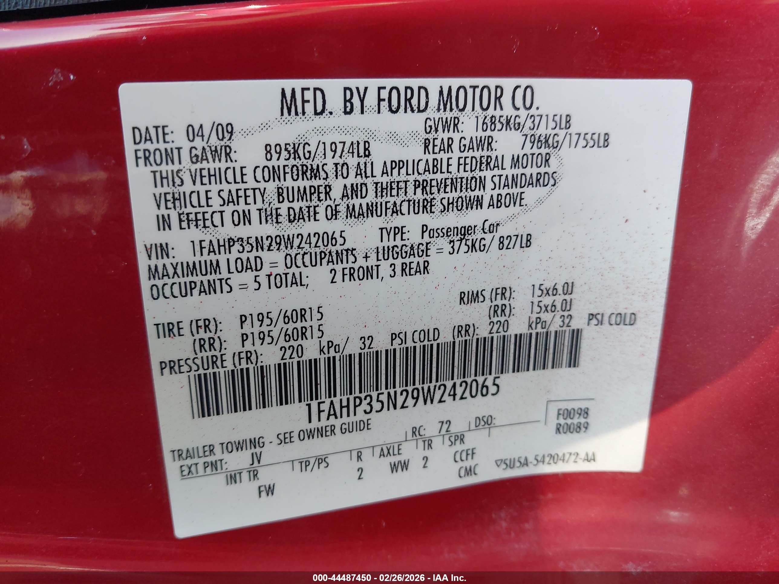 2009 Ford Focus Se Maroon vin: 1FAHP35N29W242065