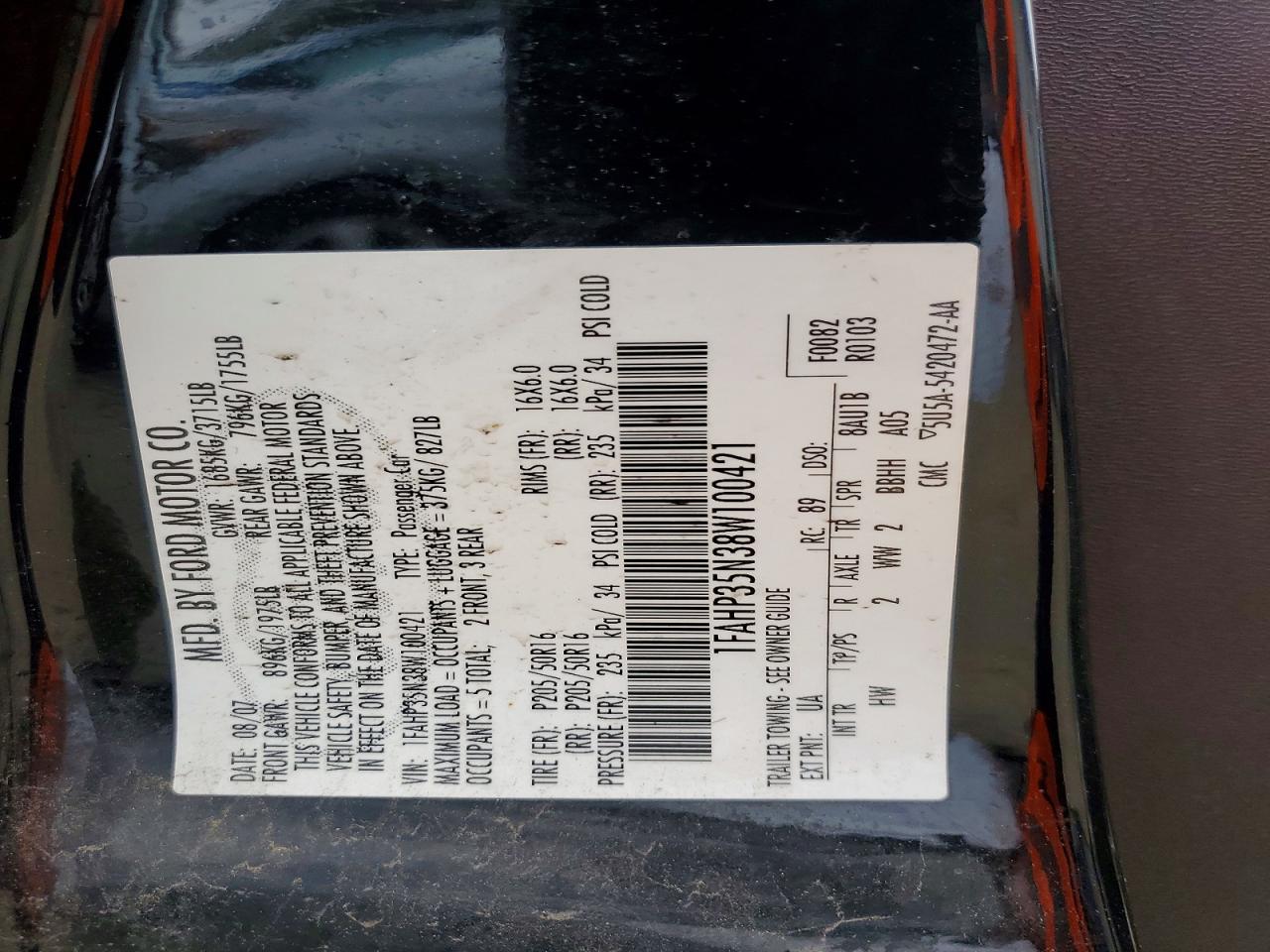 2008 Ford Focus Se Black vin: 1FAHP35N38W100421