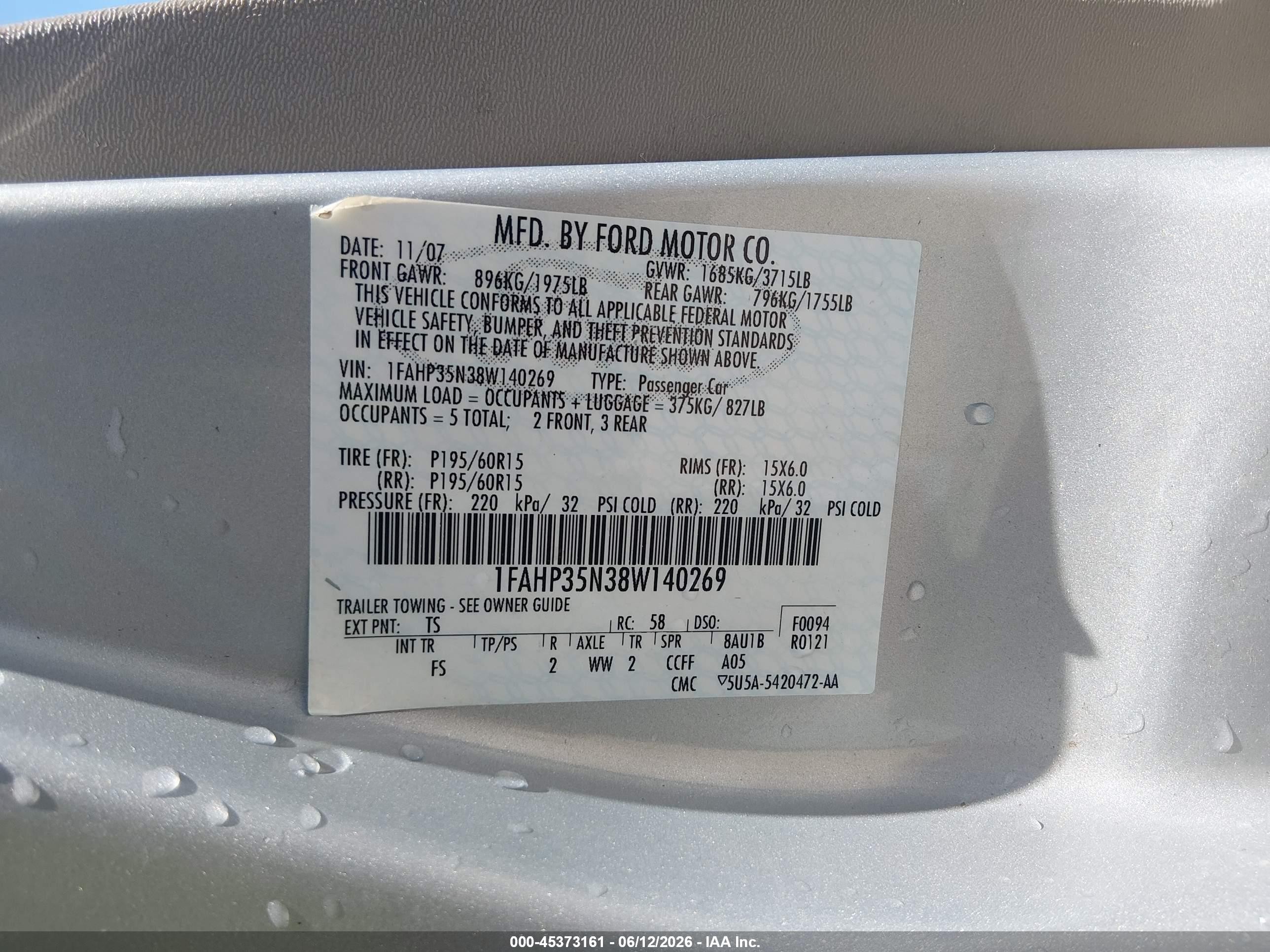 2008 Ford Focus Se/ses Silver vin: 1FAHP35N38W140269