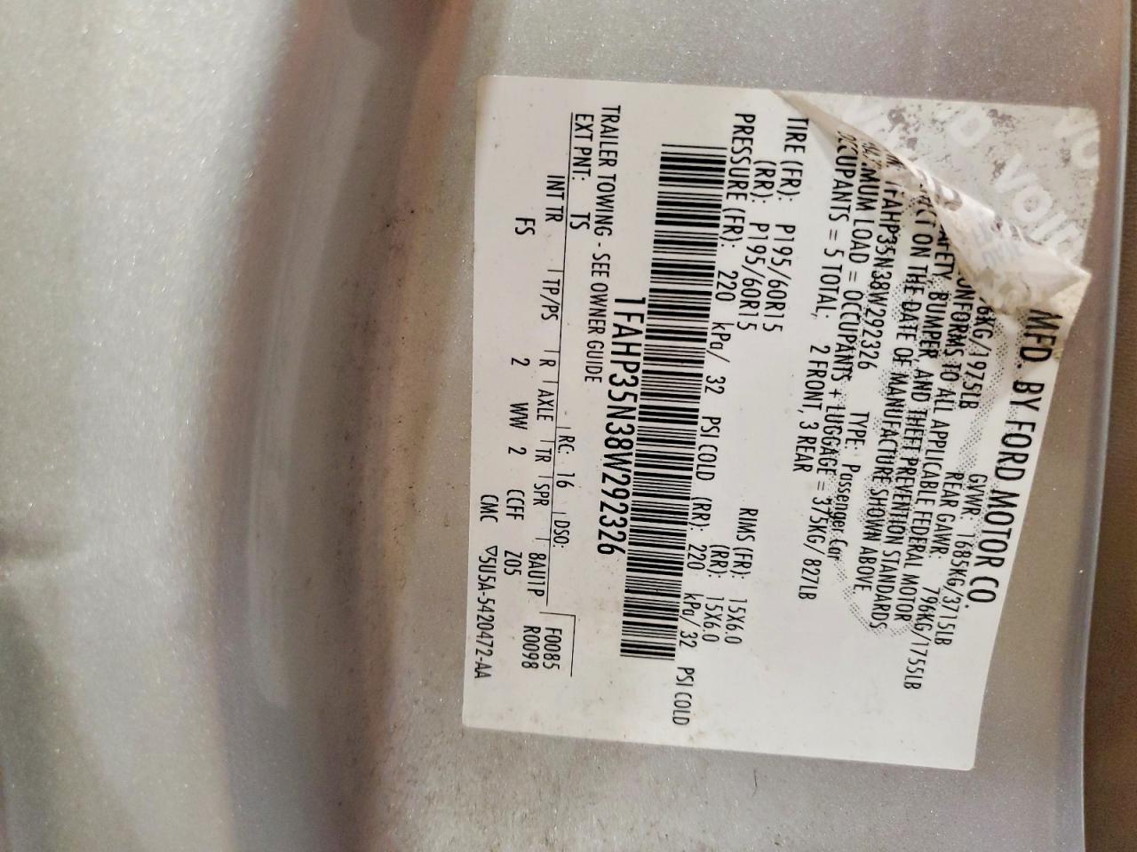 2008 Ford Focus Se Silver vin: 1FAHP35N38W292326
