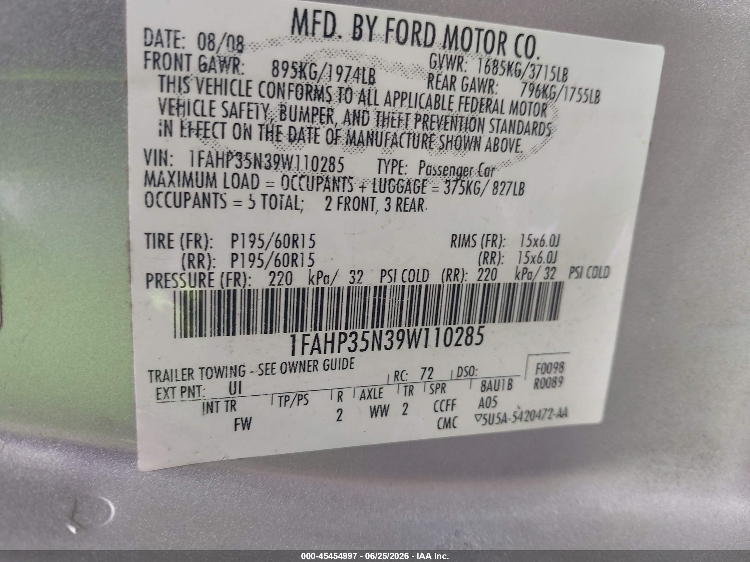 2009 Ford Focus Se Tan vin: 1FAHP35N39W110285
