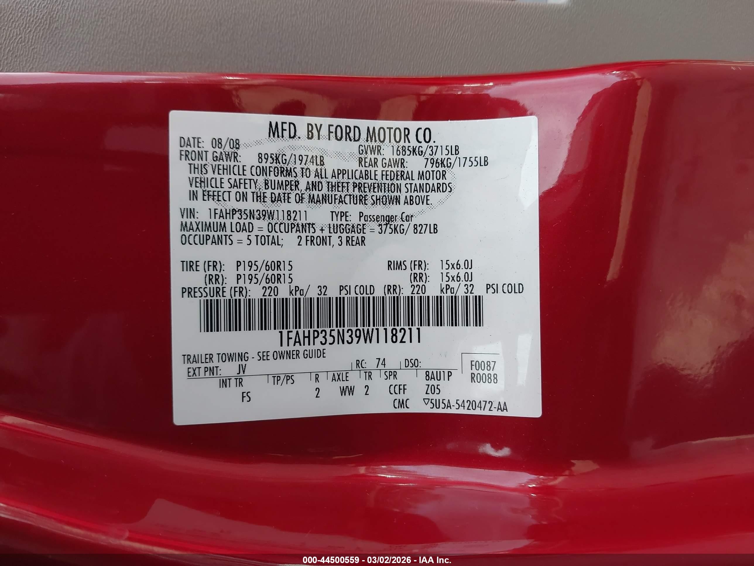 2009 Ford Focus Se Красный vin: 1FAHP35N39W118211