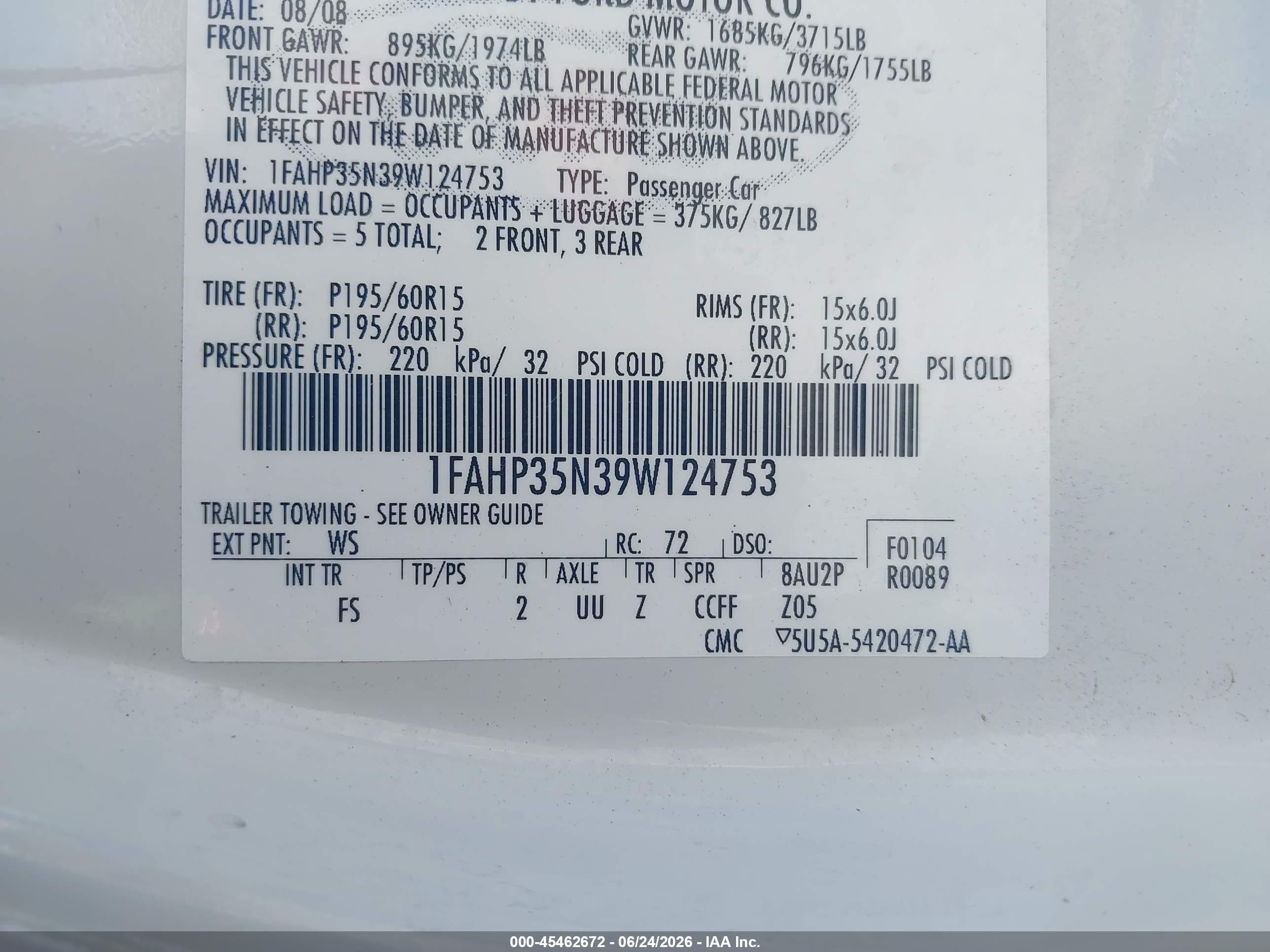 2009 Ford Focus Se White vin: 1FAHP35N39W124753