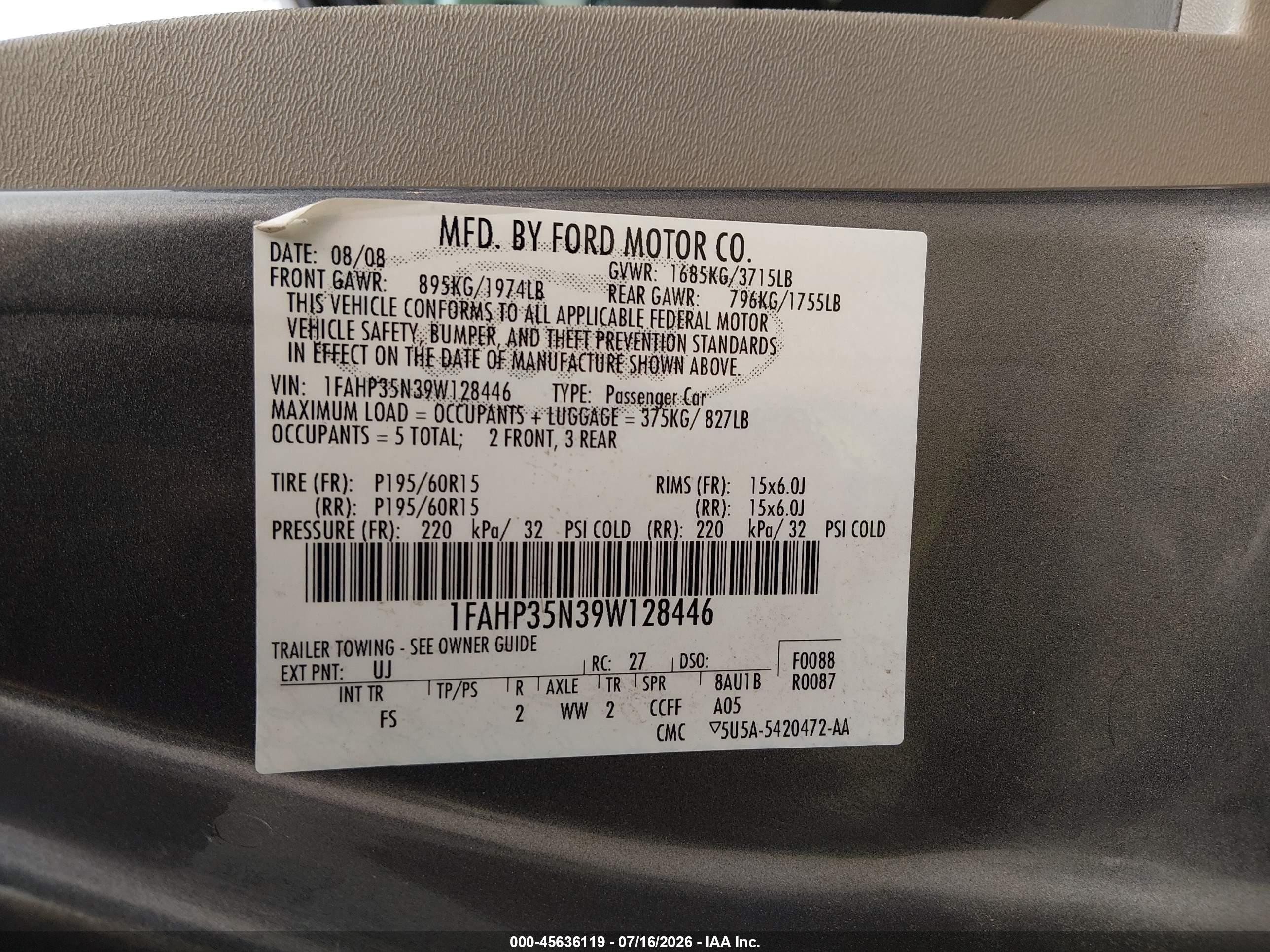 2009 Ford Focus Se Gold vin: 1FAHP35N39W128446