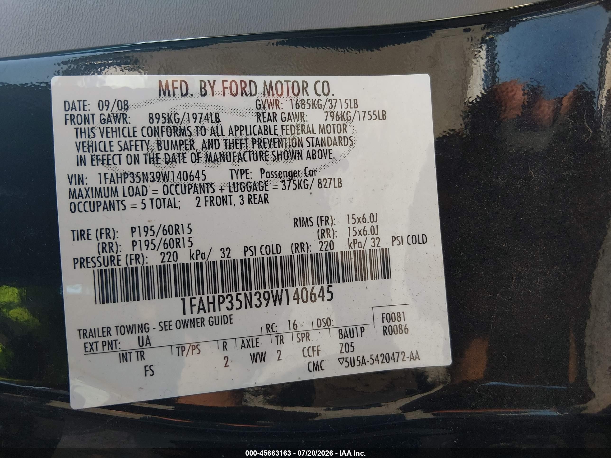 2009 Ford Focus Se Черный vin: 1FAHP35N39W140645