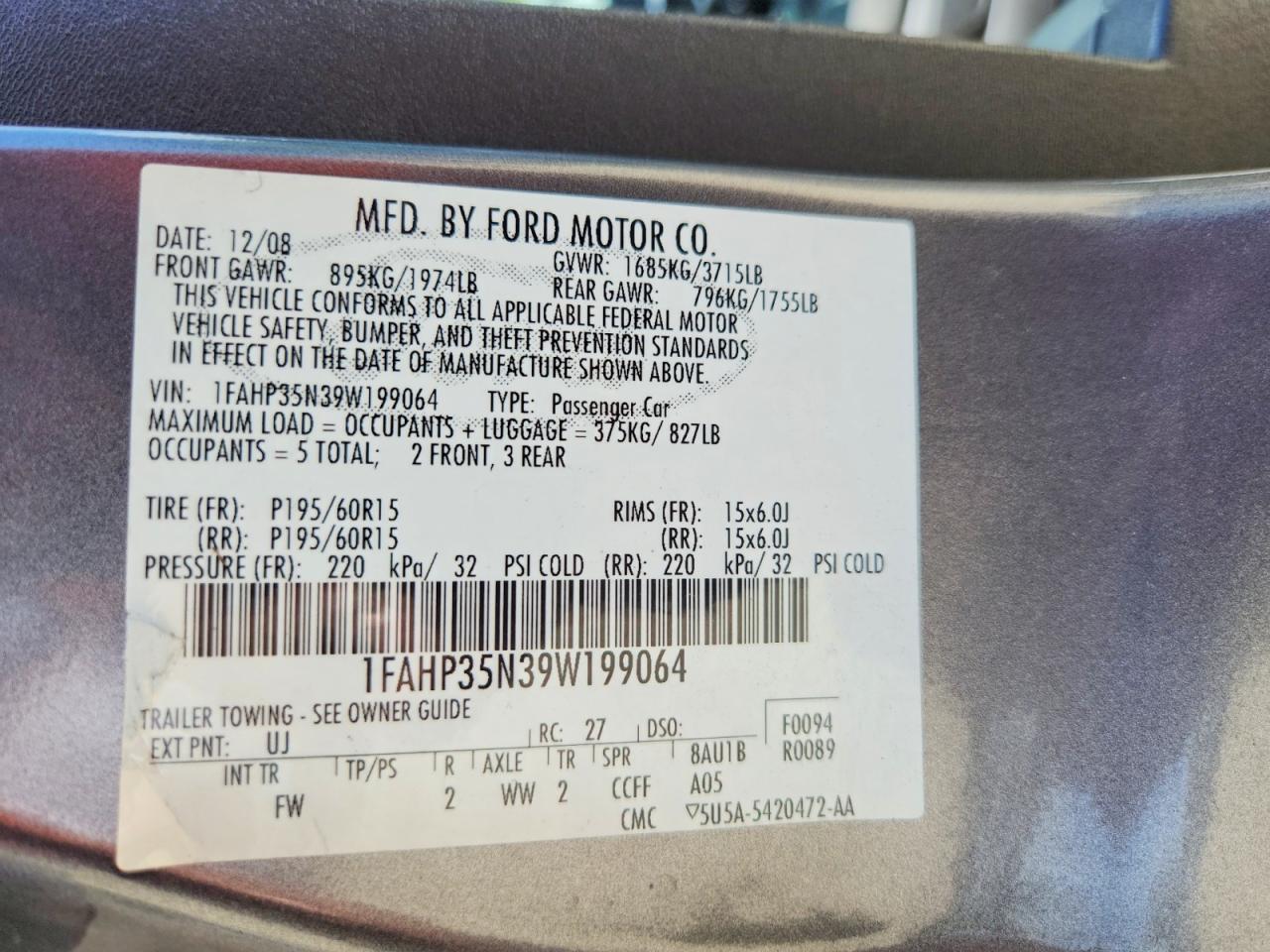2009 Ford Focus Se Серый vin: 1FAHP35N39W199064