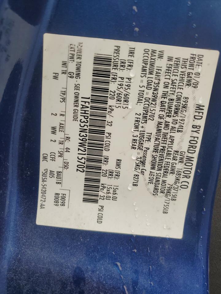 2009 Ford Focus Se Blue vin: 1FAHP35N39W215702