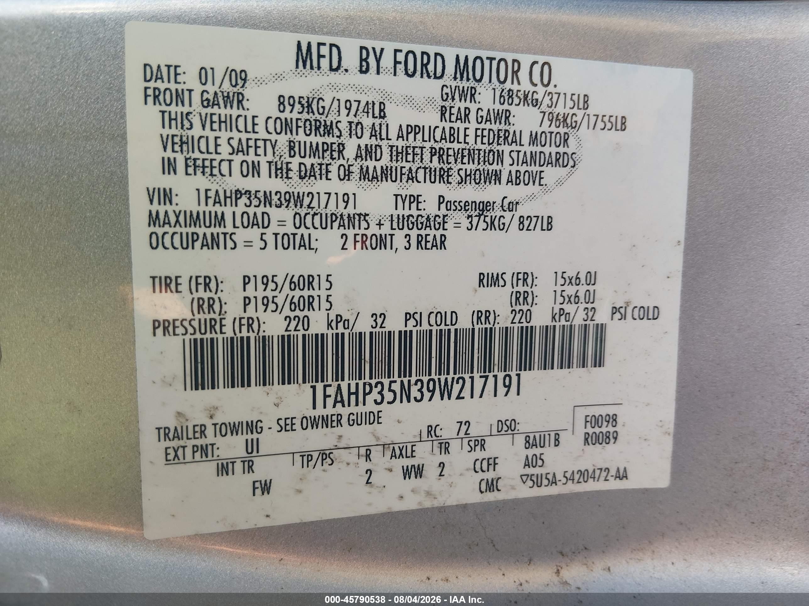 2009 Ford Focus Se Silver vin: 1FAHP35N39W217191