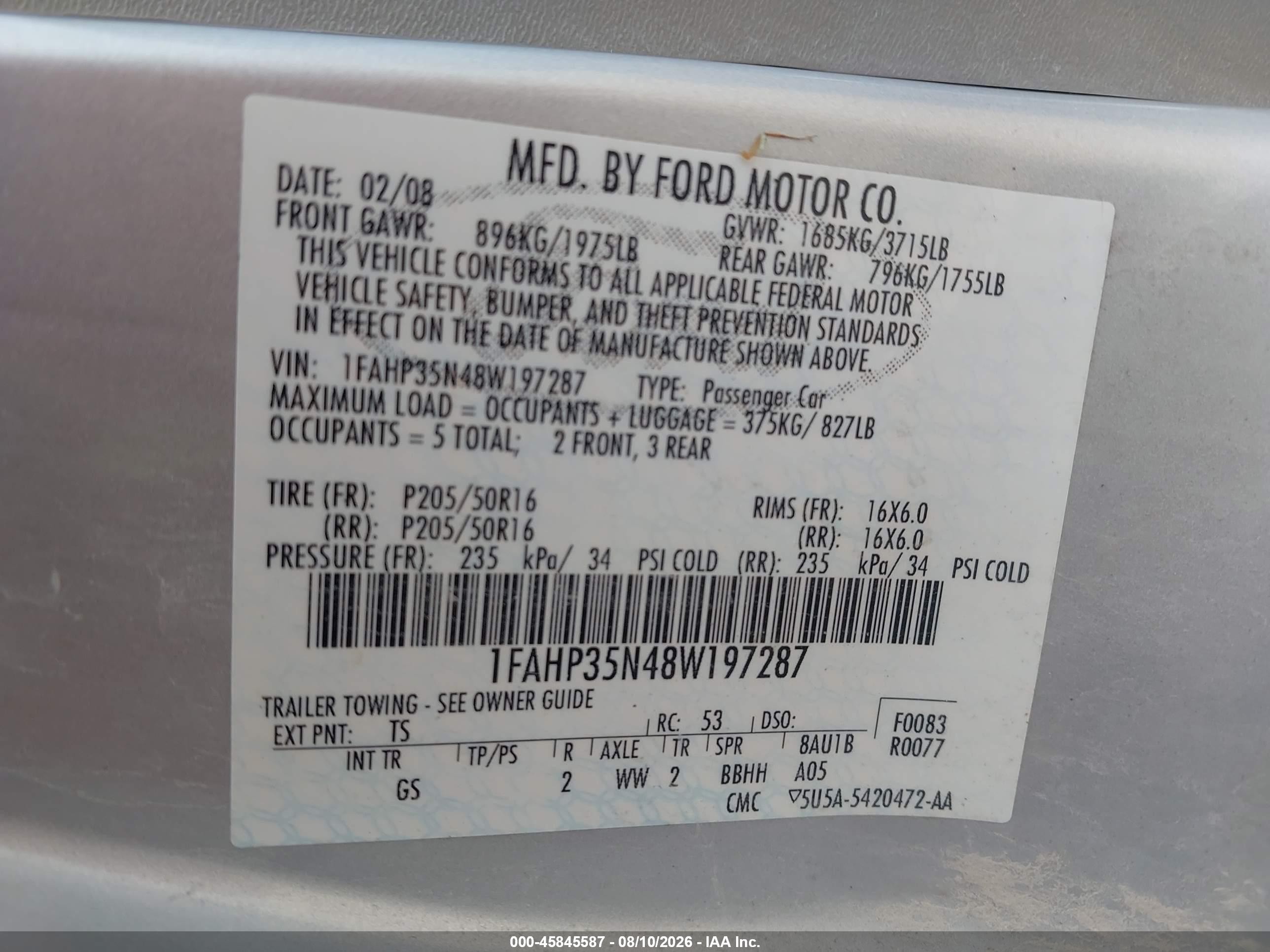 2008 Ford Focus Se/ses Серебряный vin: 1FAHP35N48W197287