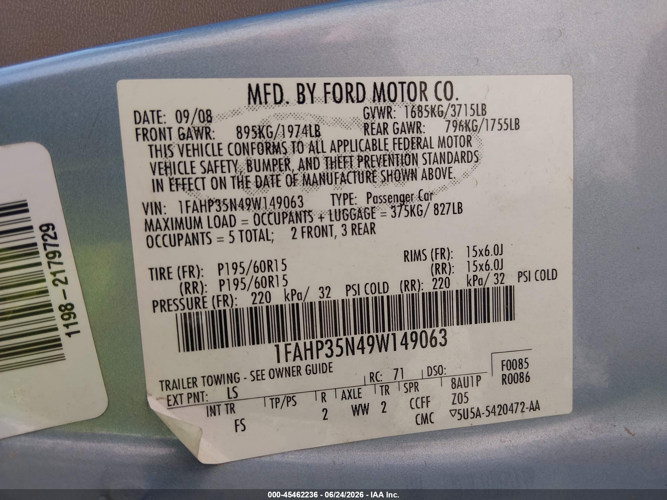 2009 Ford Focus Se Blue vin: 1FAHP35N49W149063