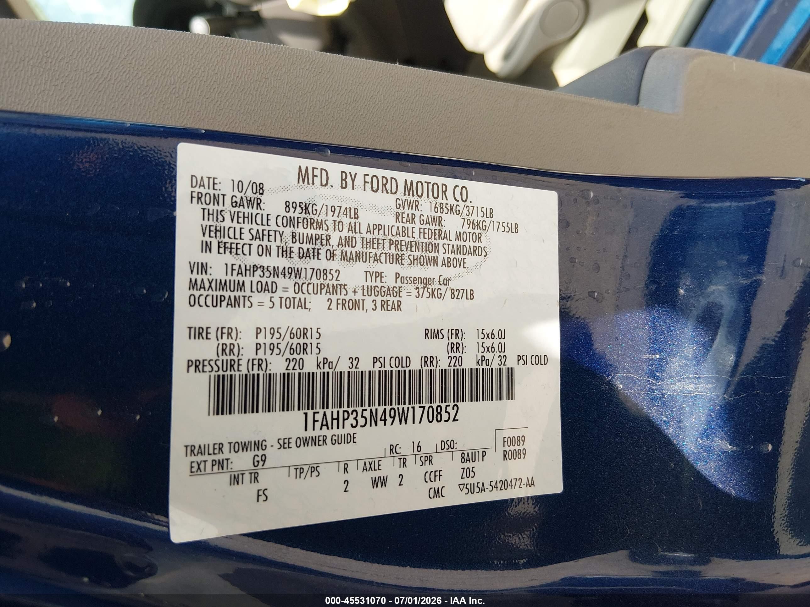 2009 Ford Focus Se Синий vin: 1FAHP35N49W170852