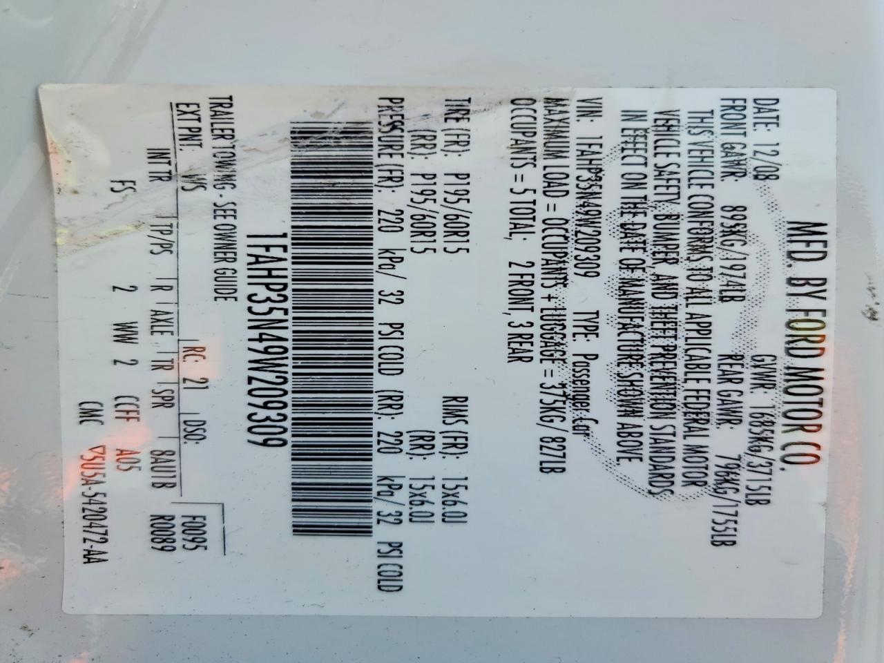 2009 Ford Focus Se White vin: 1FAHP35N49W209309
