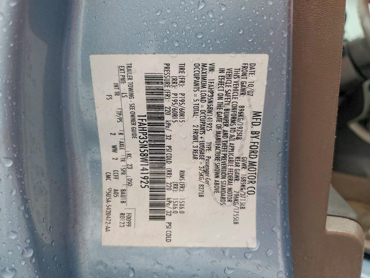 2008 Ford Focus Se Blue vin: 1FAHP35N58W141925