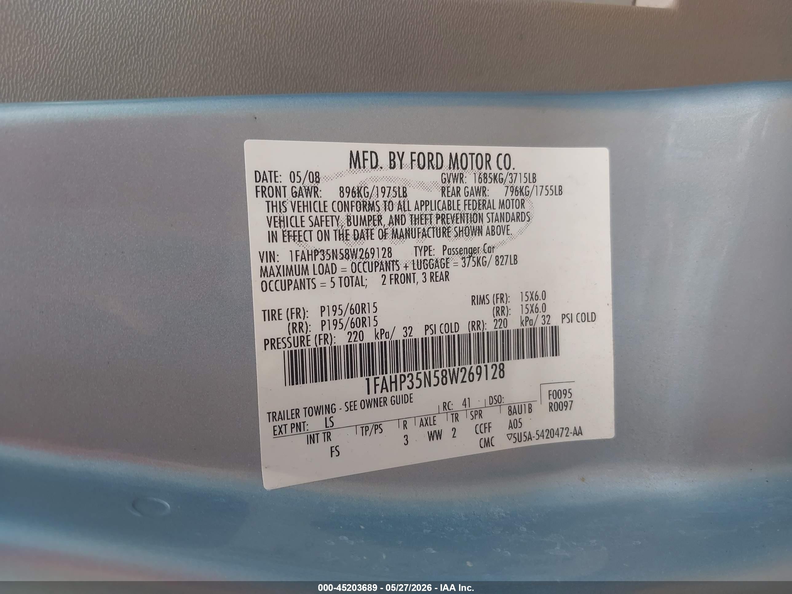 2008 Ford Focus Se Blue vin: 1FAHP35N58W269128
