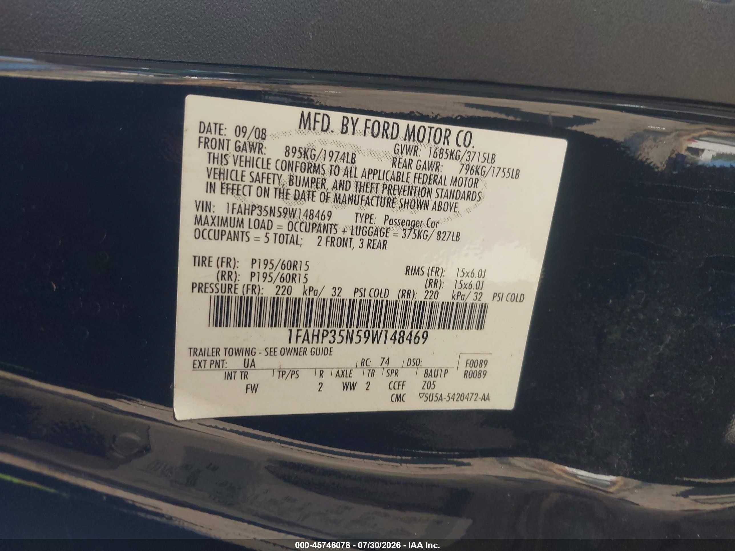 2009 Ford Focus Se Black vin: 1FAHP35N59W148469