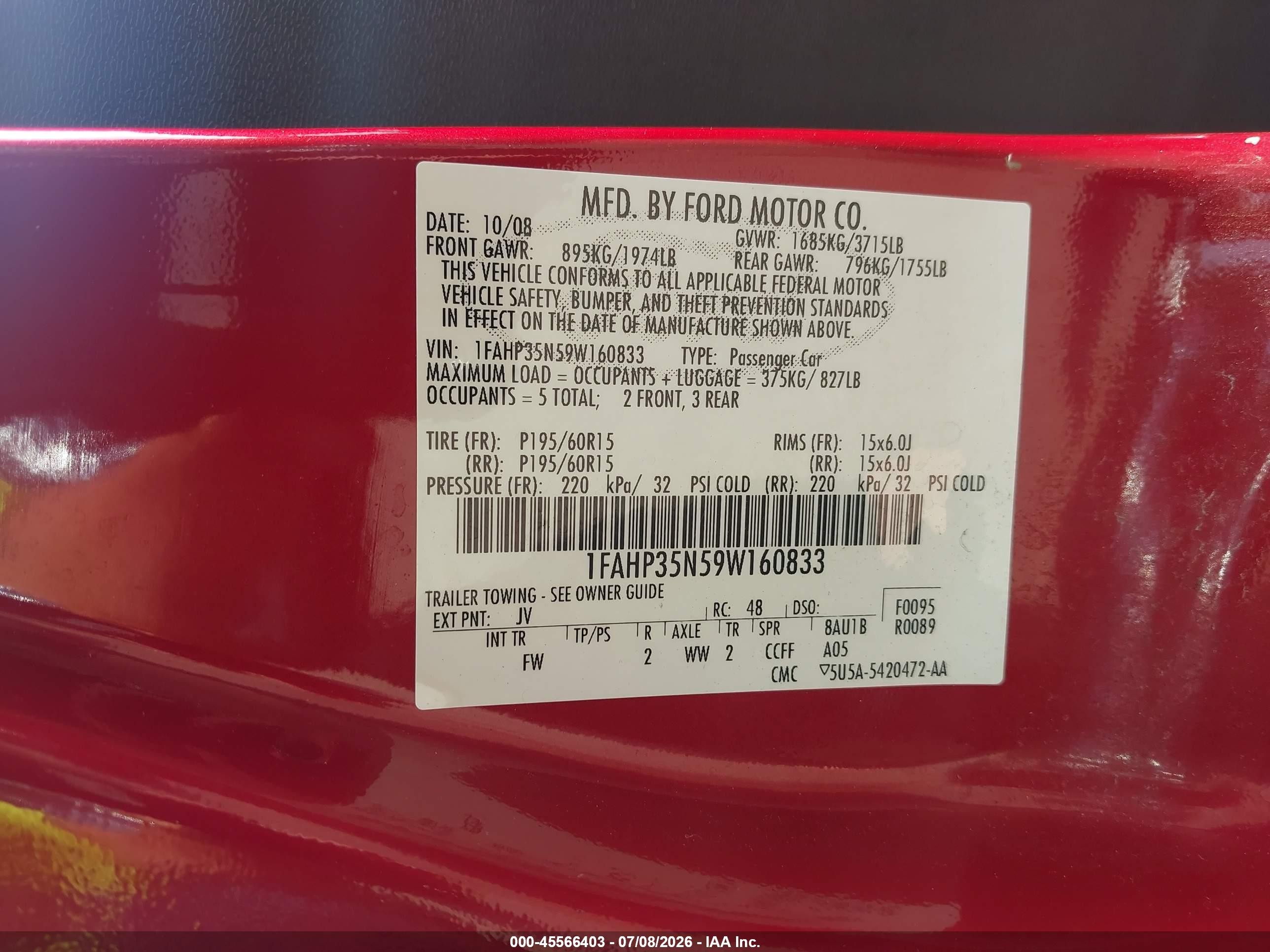 2009 Ford Focus Se Red vin: 1FAHP35N59W160833