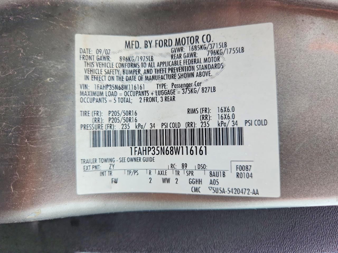 2008 Ford Focus Se Silver vin: 1FAHP35N68W116161
