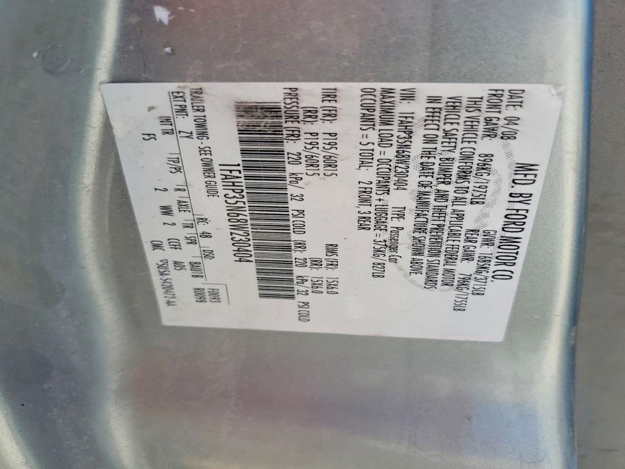 2008 Ford Focus Se Tan vin: 1FAHP35N68W230404