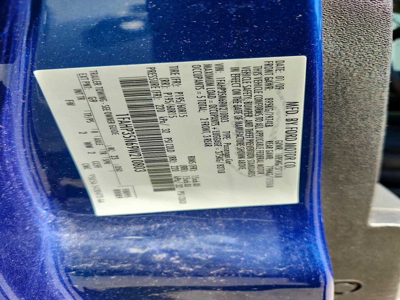 2009 Ford Focus Se Blue vin: 1FAHP35N69W210803