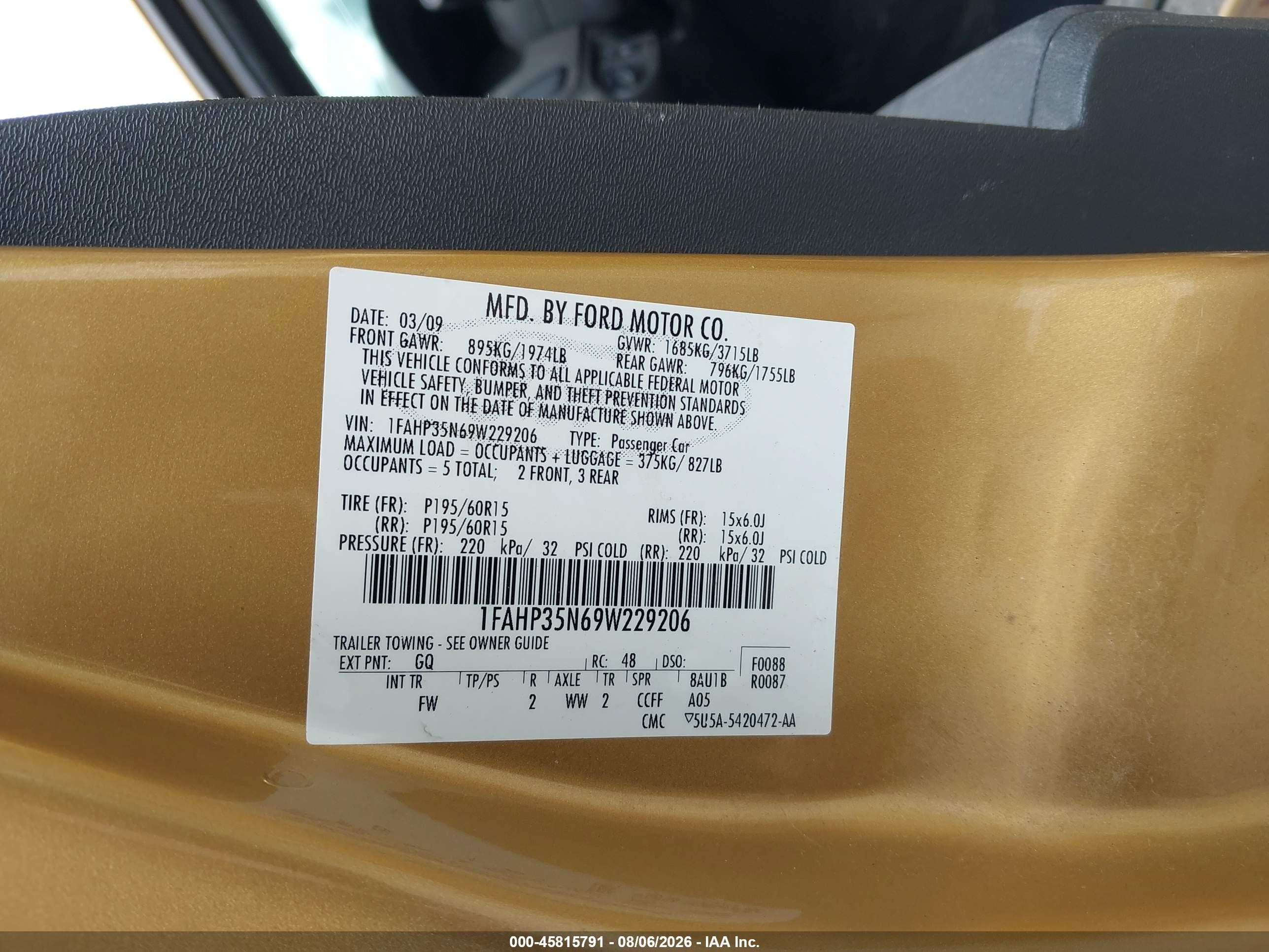 2009 Ford Focus Se Yellow vin: 1FAHP35N69W229206