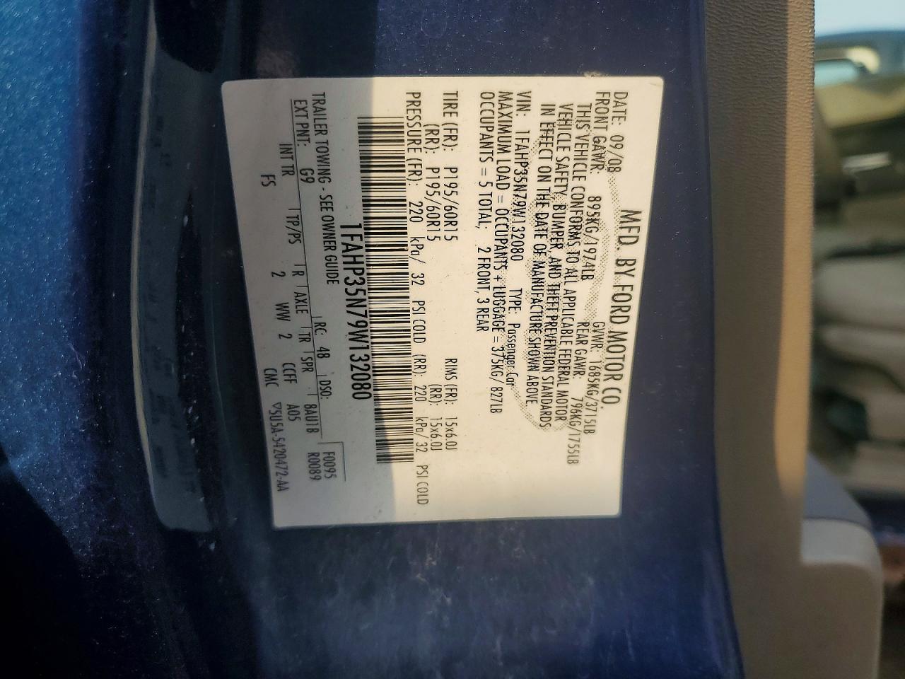 2009 Ford Focus Se Blue vin: 1FAHP35N79W132080