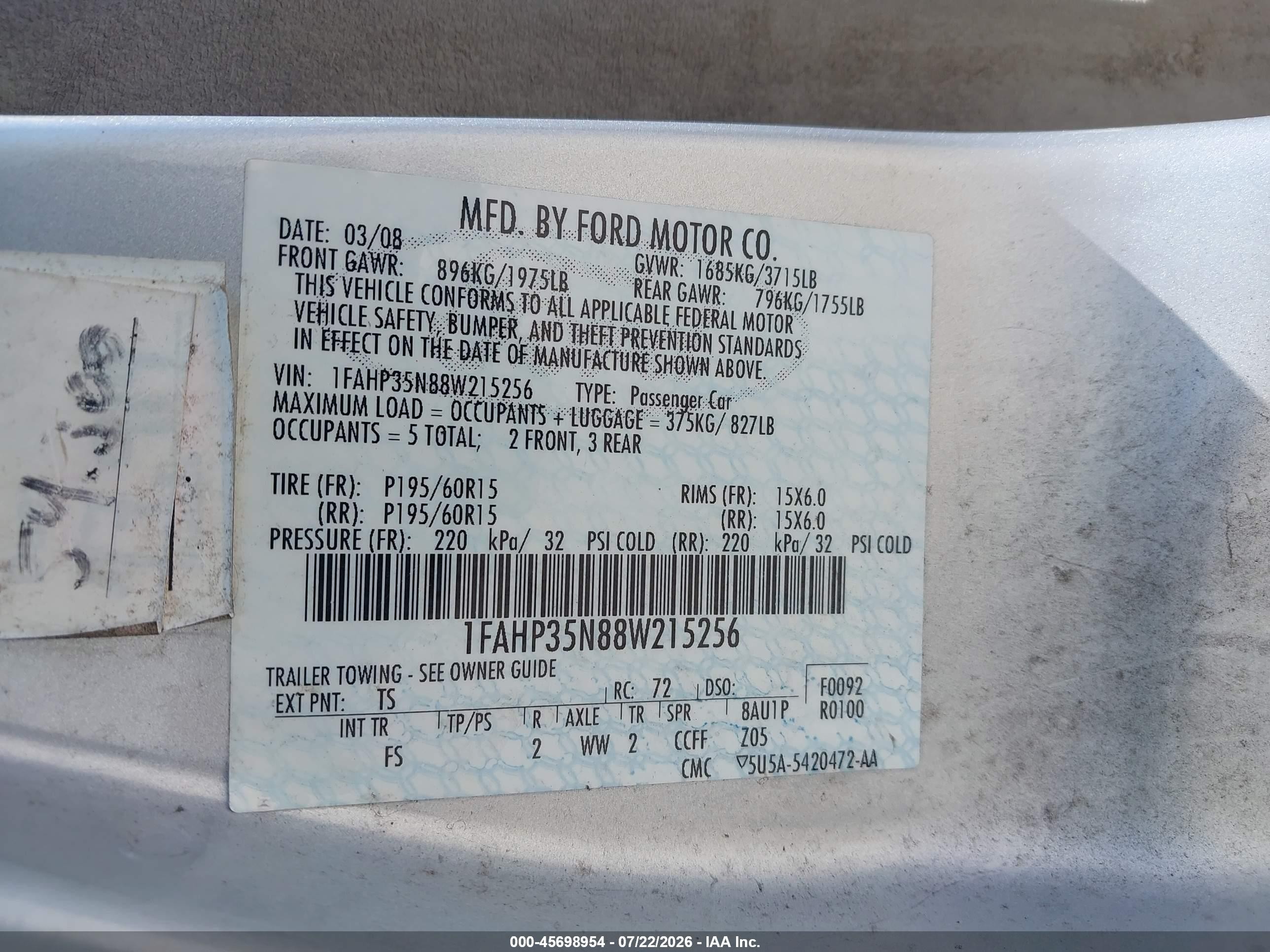 2008 Ford Focus Se/ses Серебряный vin: 1FAHP35N88W215256