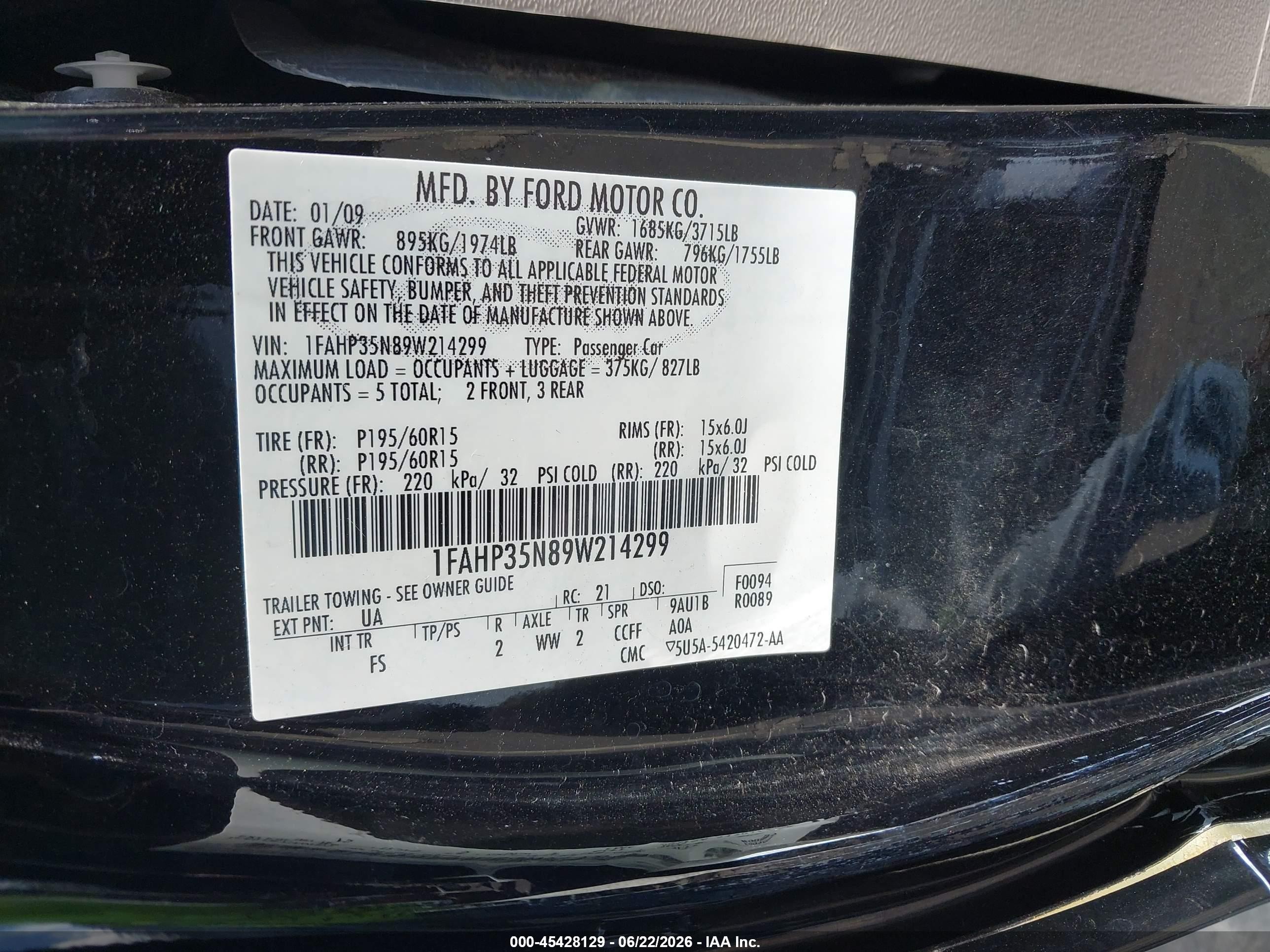 2009 Ford Focus Se Black vin: 1FAHP35N89W214299