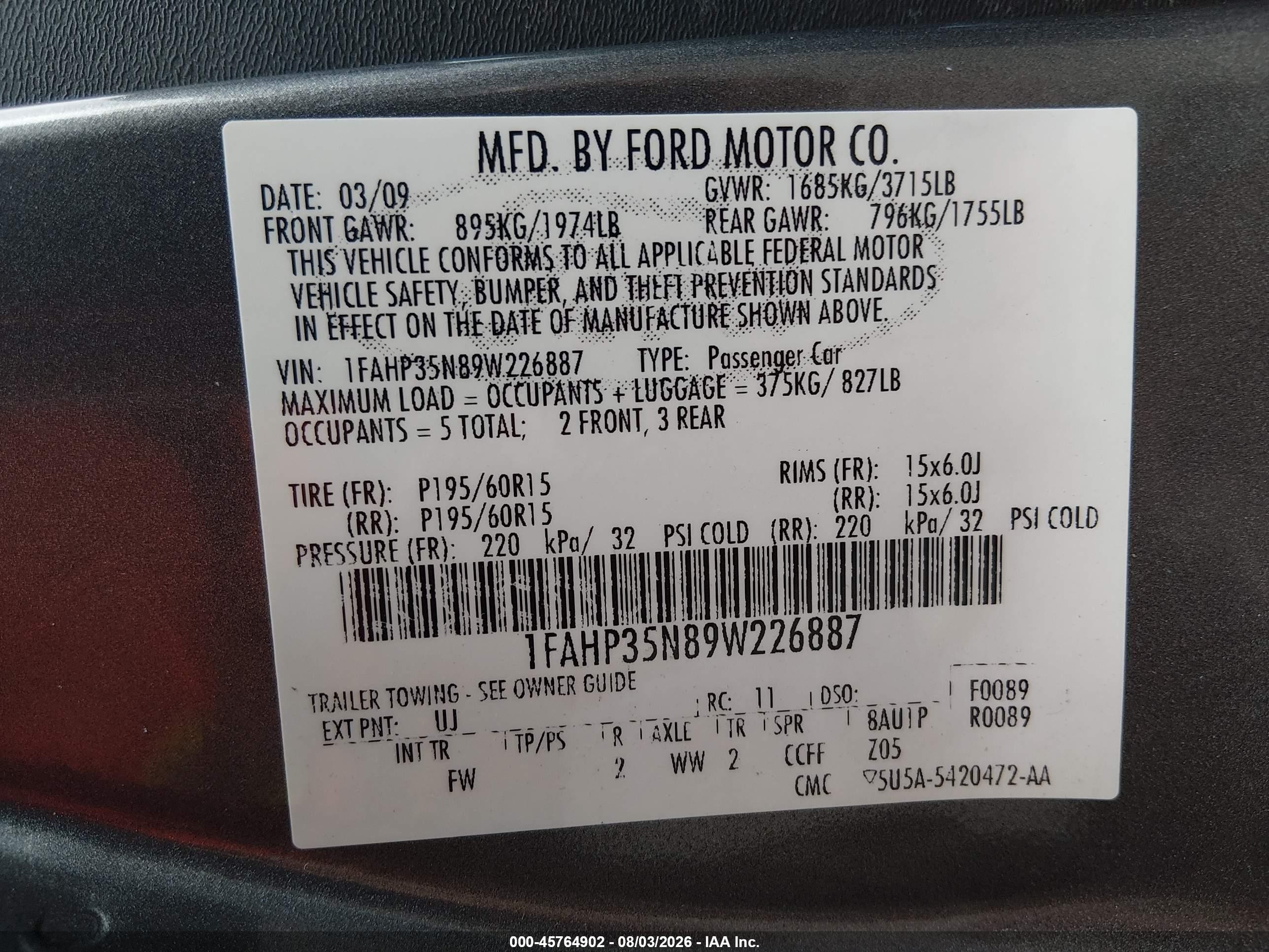 2009 Ford Focus Se Gray vin: 1FAHP35N89W226887