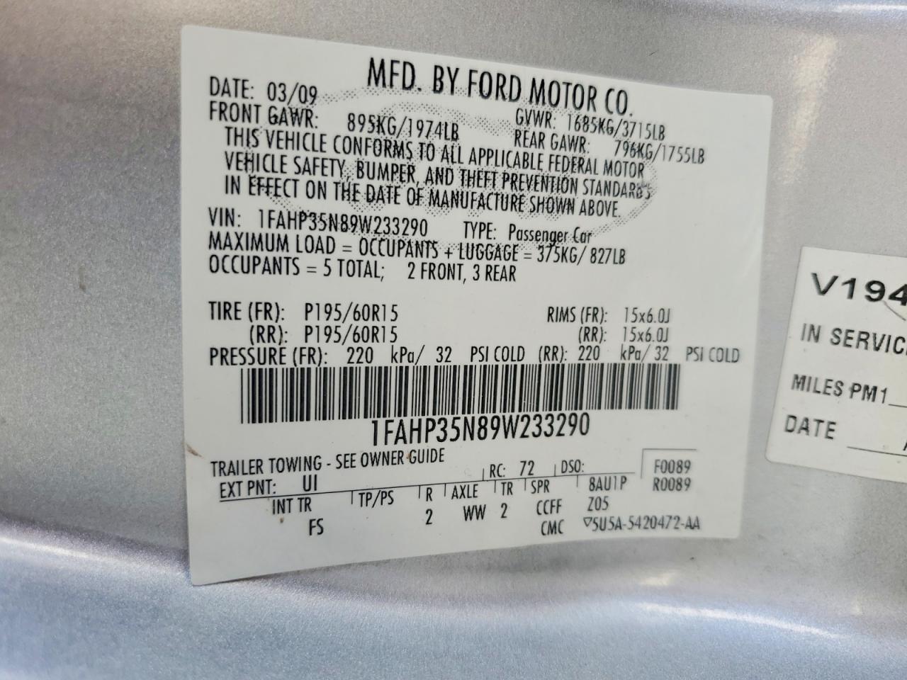 2009 Ford Focus Se Silver vin: 1FAHP35N89W233290