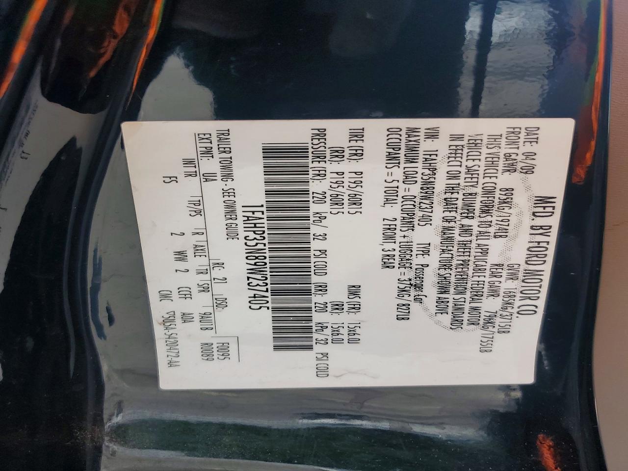 2009 Ford Focus Se Black vin: 1FAHP35N89W237405