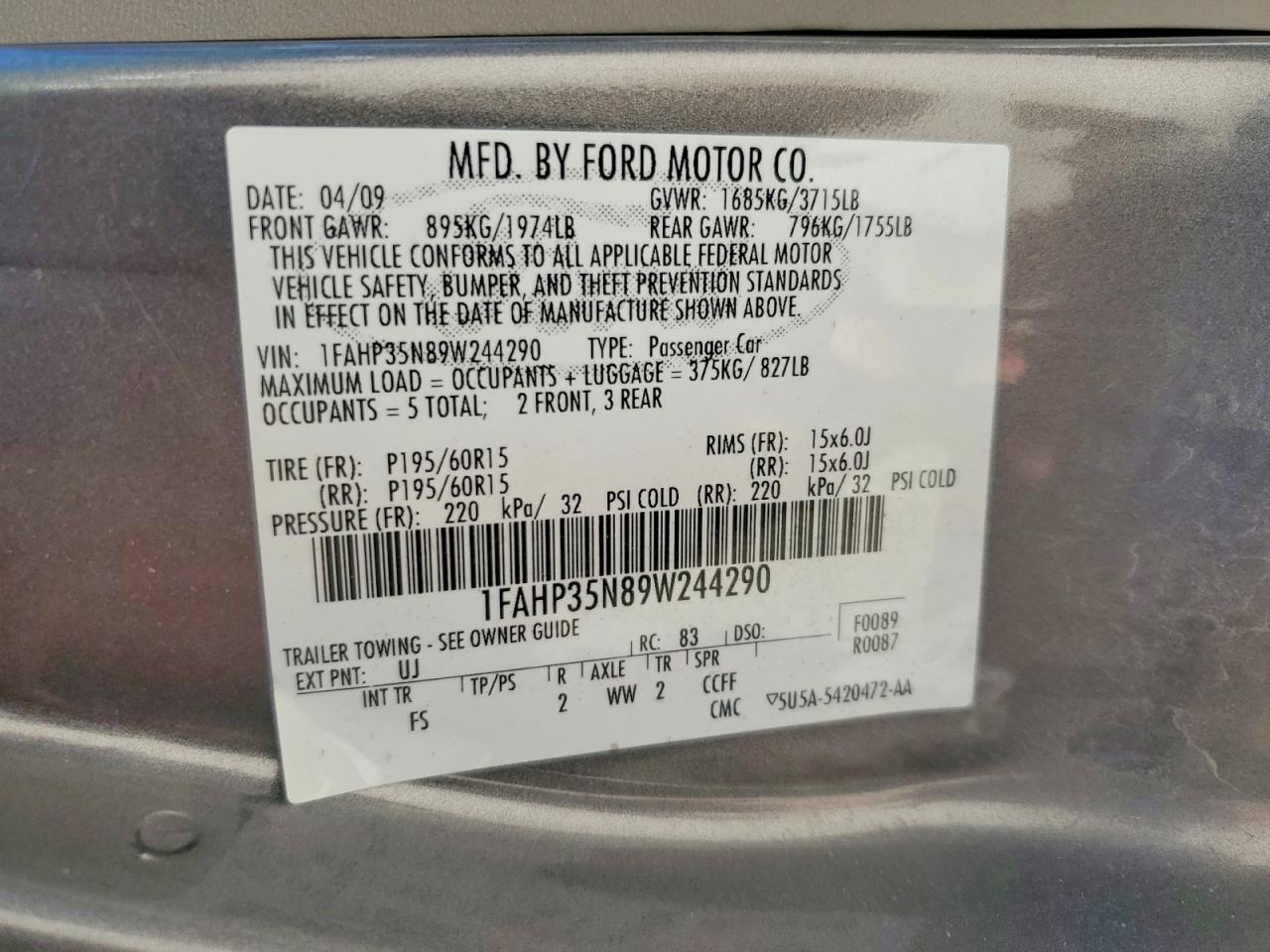 2009 Ford Focus Se Серый vin: 1FAHP35N89W244290