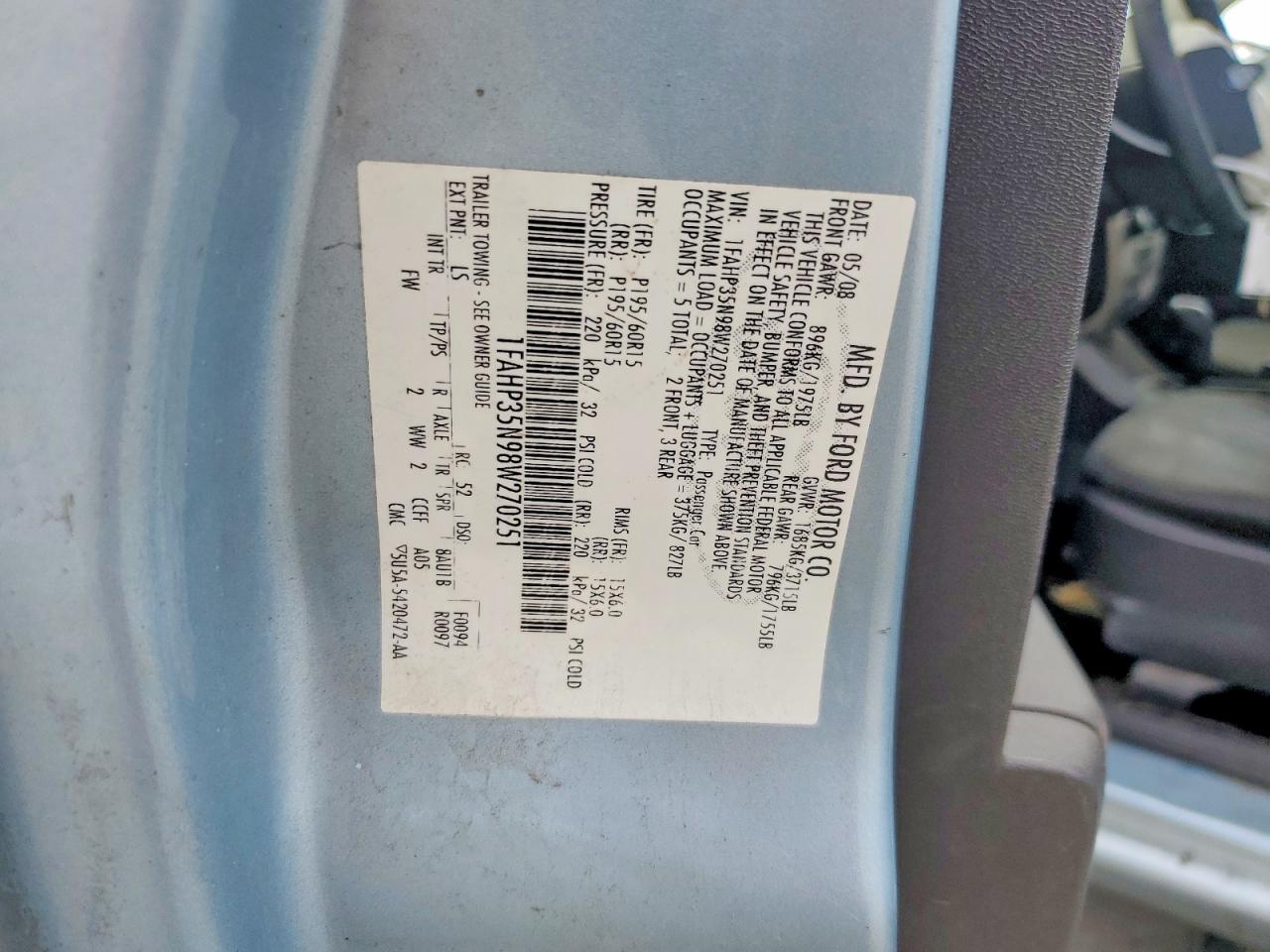 2008 Ford Focus Se Blue vin: 1FAHP35N98W270251