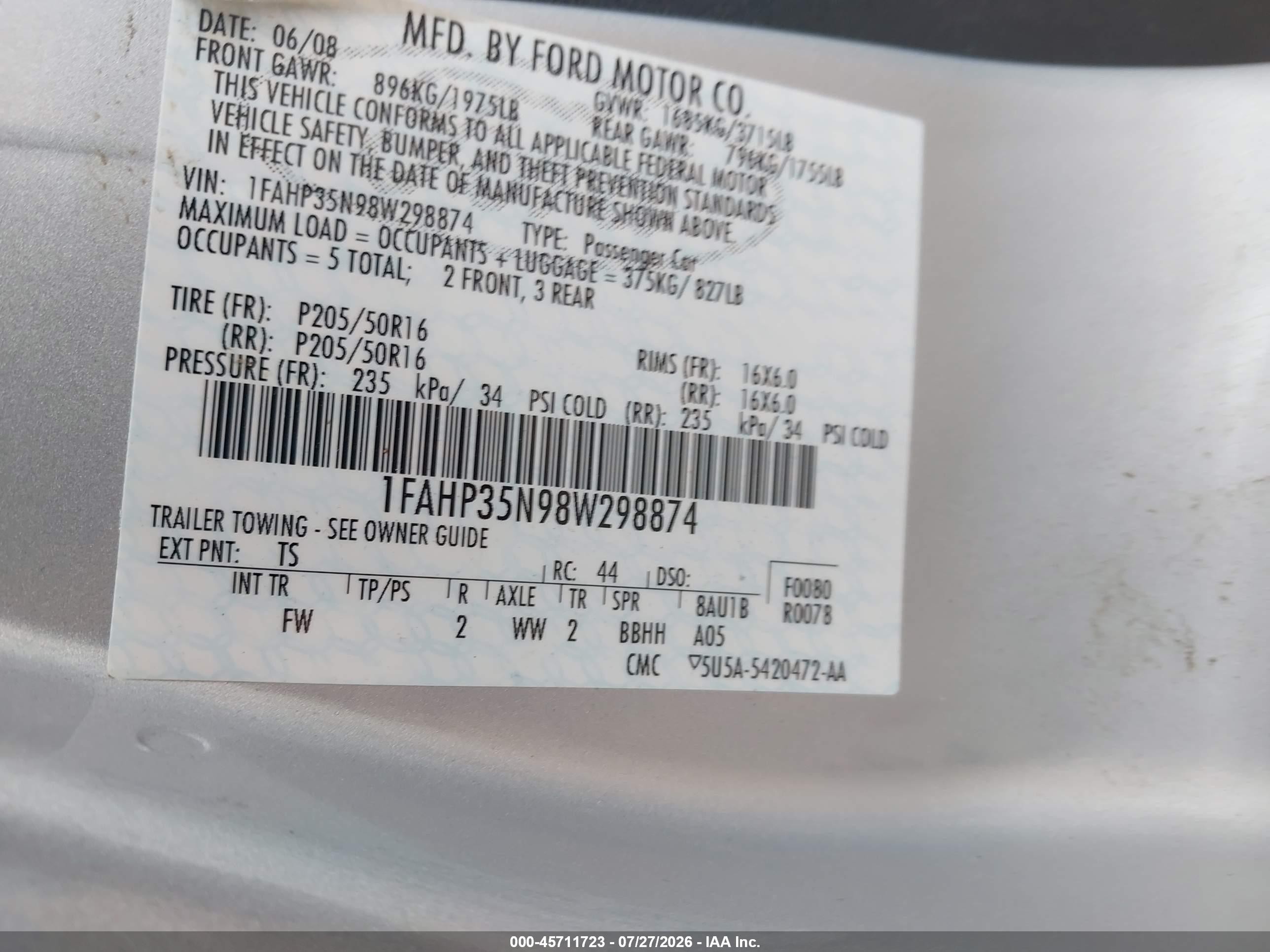 2008 Ford Focus Se/ses Gray vin: 1FAHP35N98W298874
