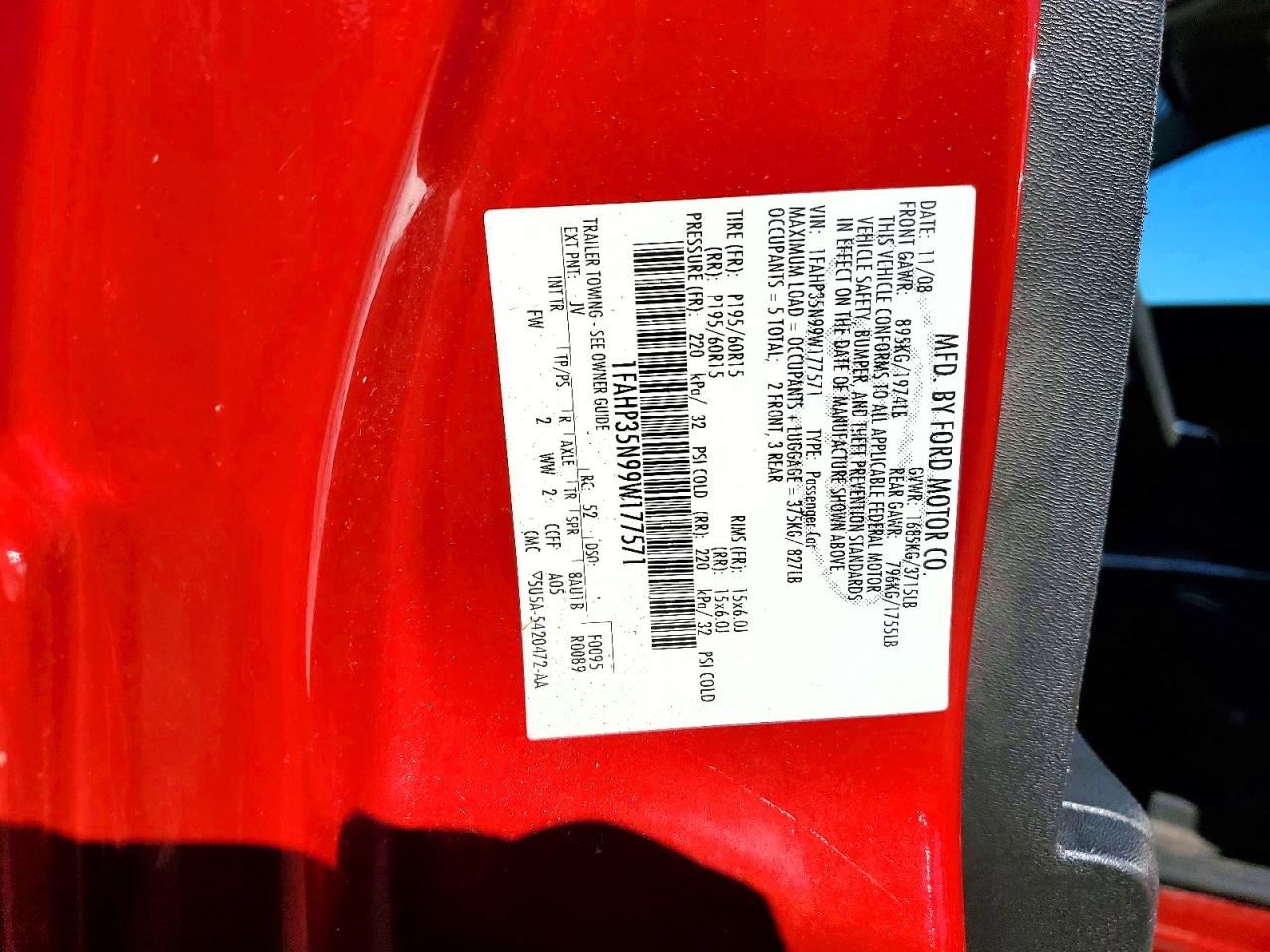 2009 Ford Focus Se Бордовый vin: 1FAHP35N99W177571