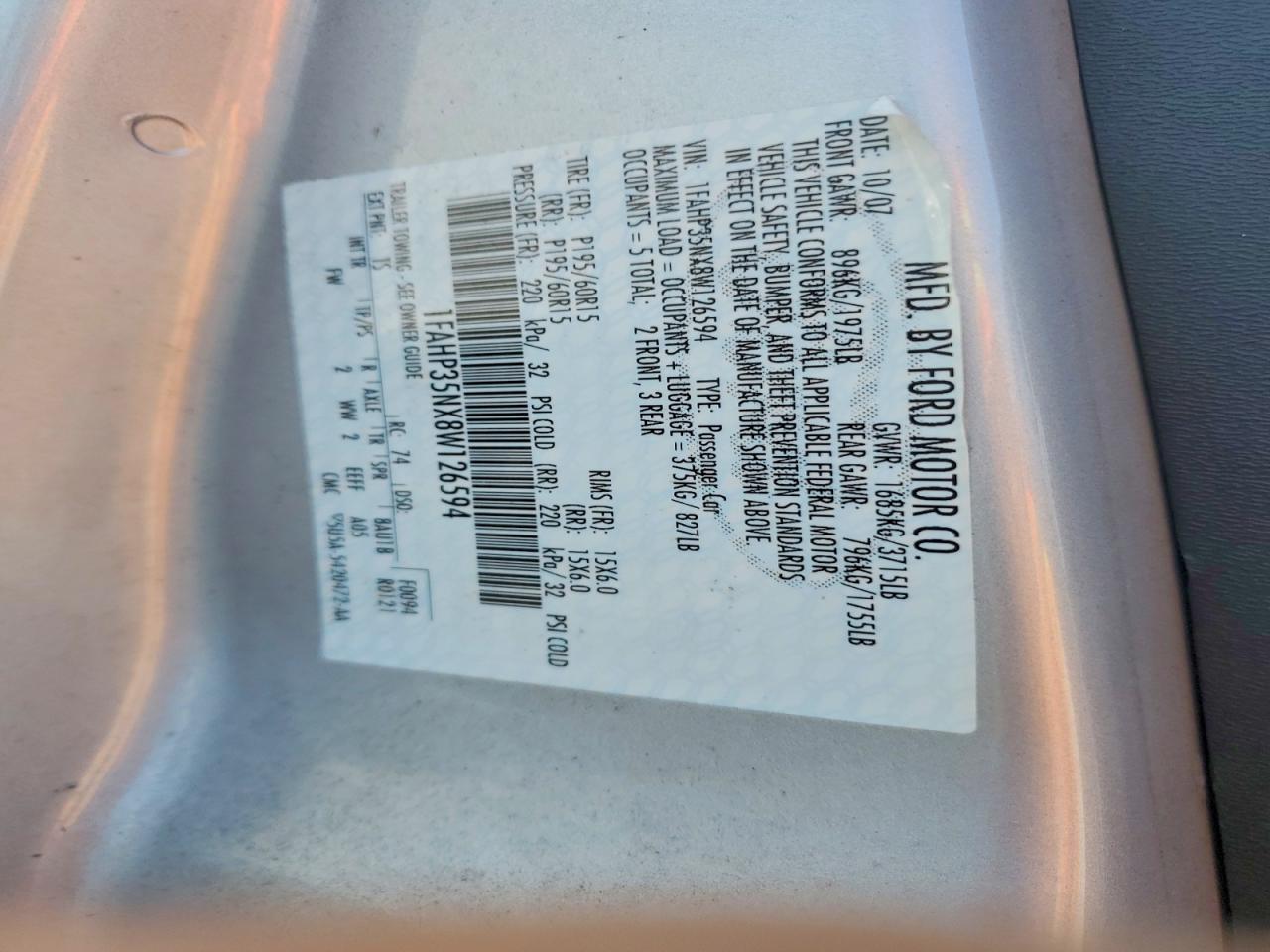 2008 Ford Focus Se Silver vin: 1FAHP35NX8W126594